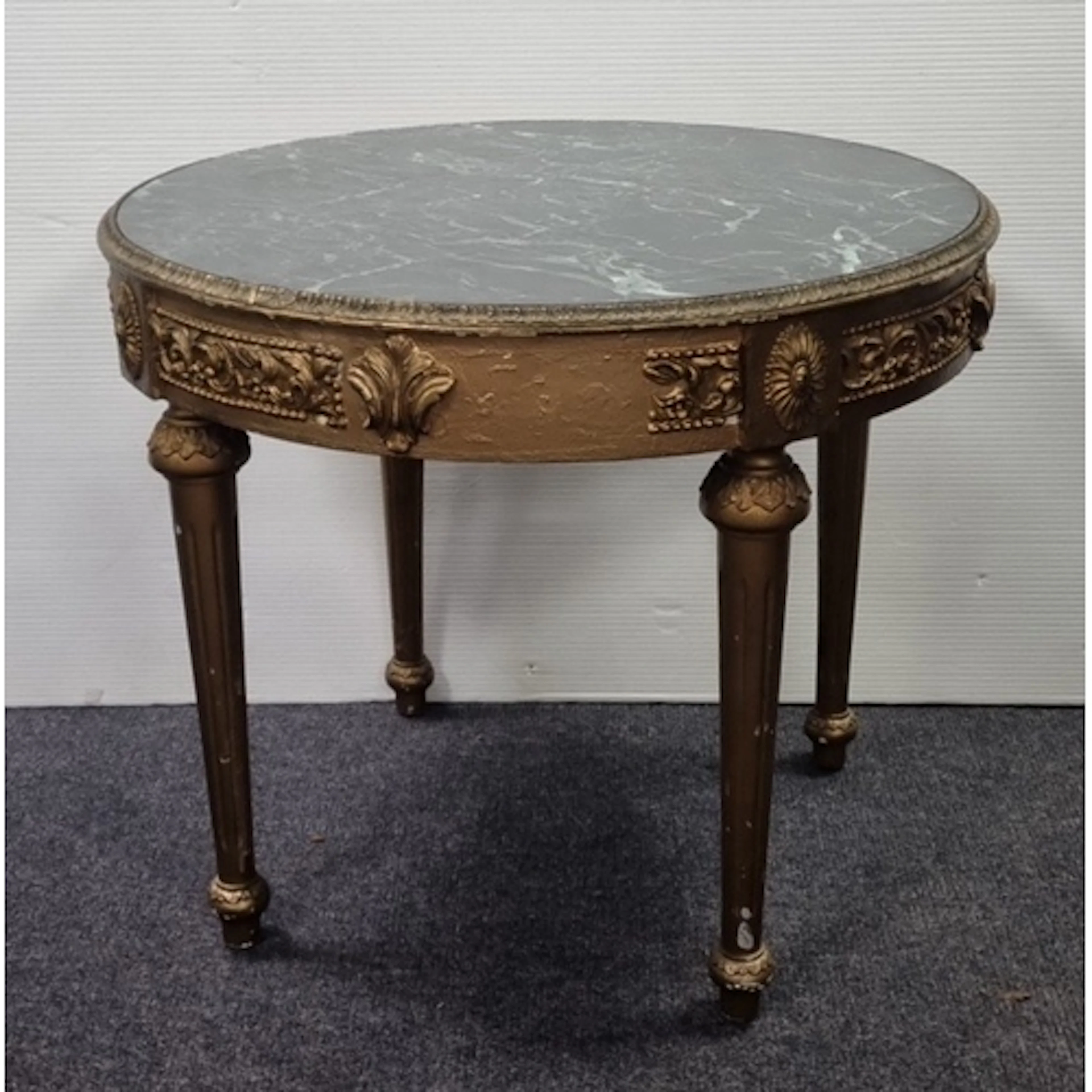 French Style Giltwood and Marble-Top Occasional Table, H: 51...