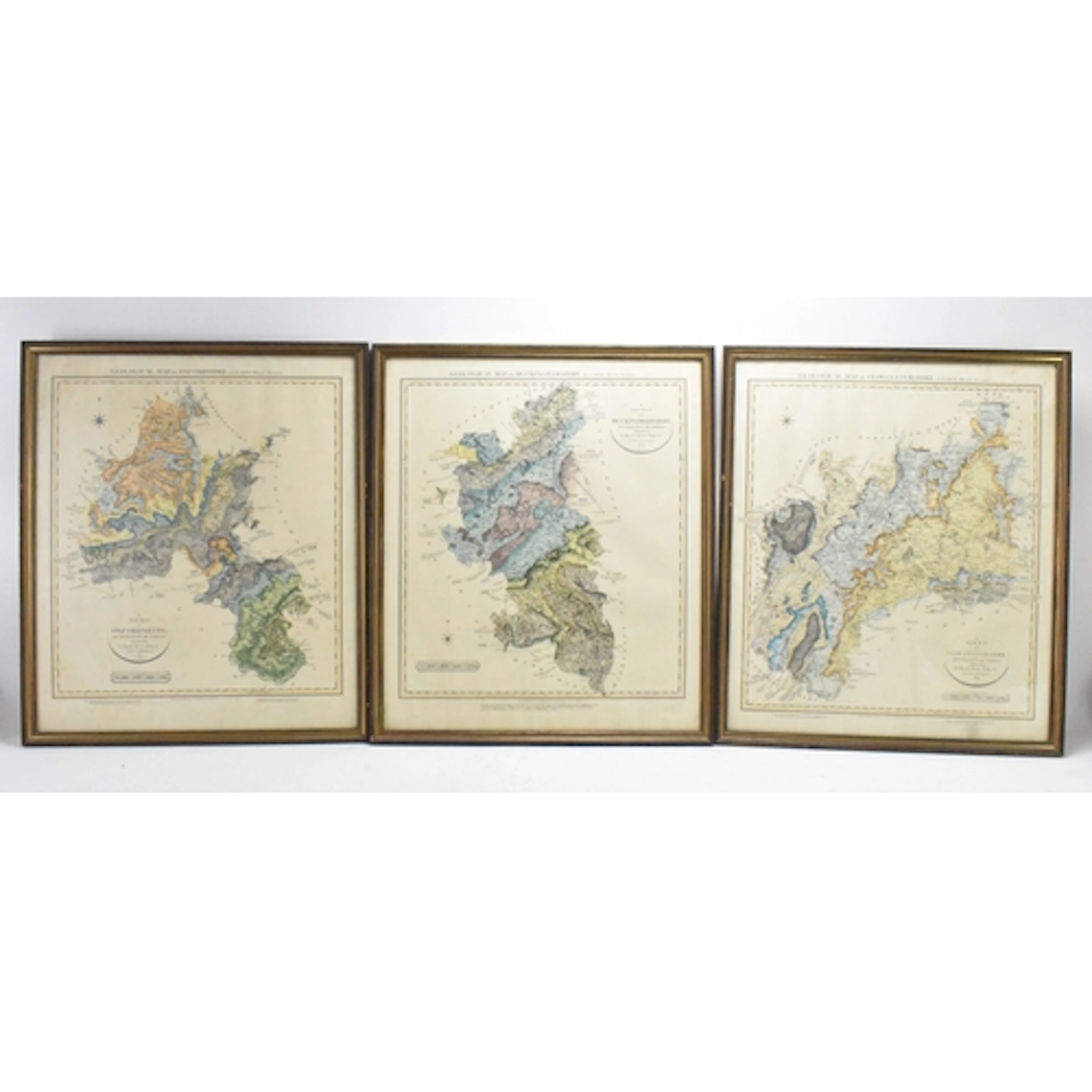 A set of three late 19th / early 20th century hand-coloured ...