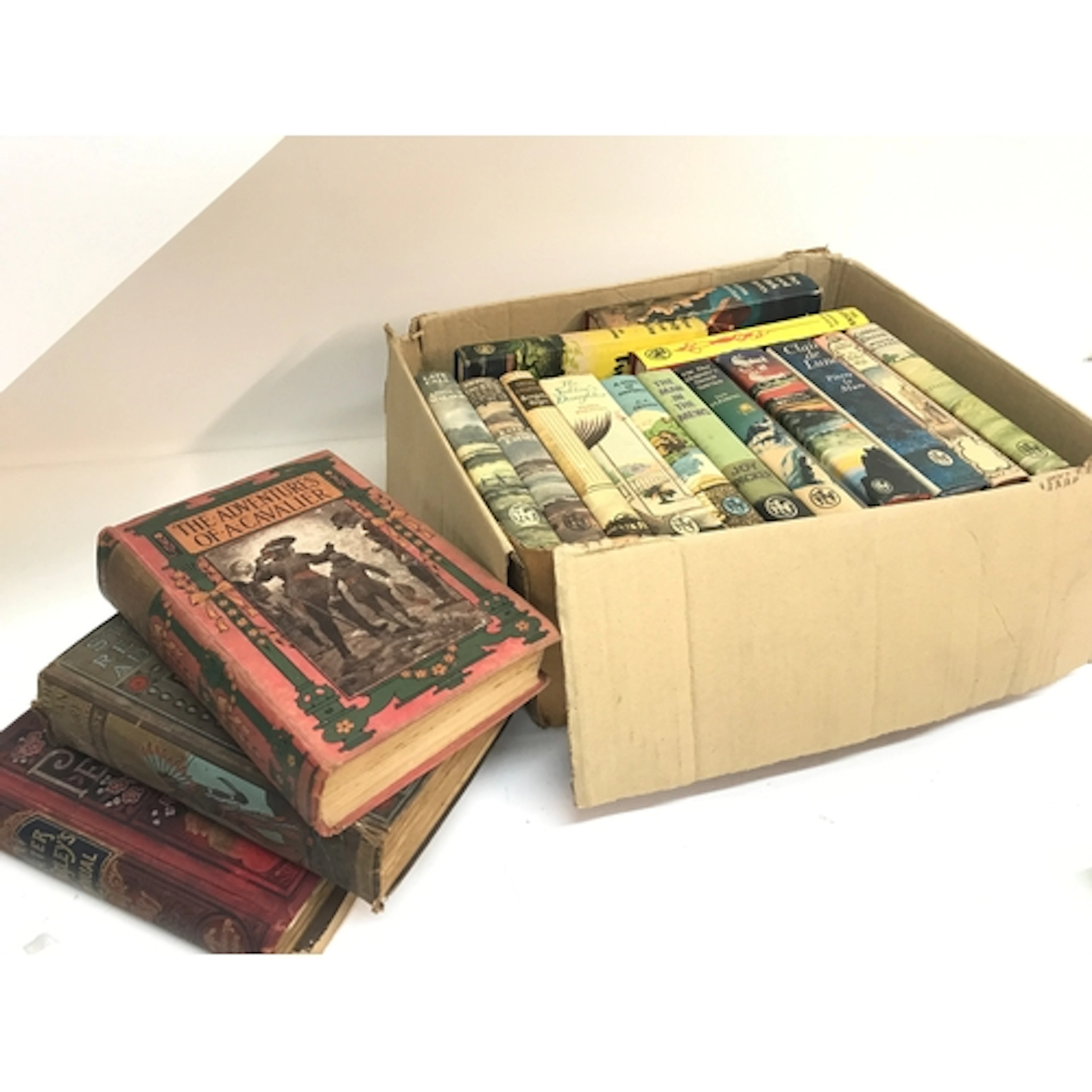 A box of books 1963-64 with dust covers including Ian Flemin...