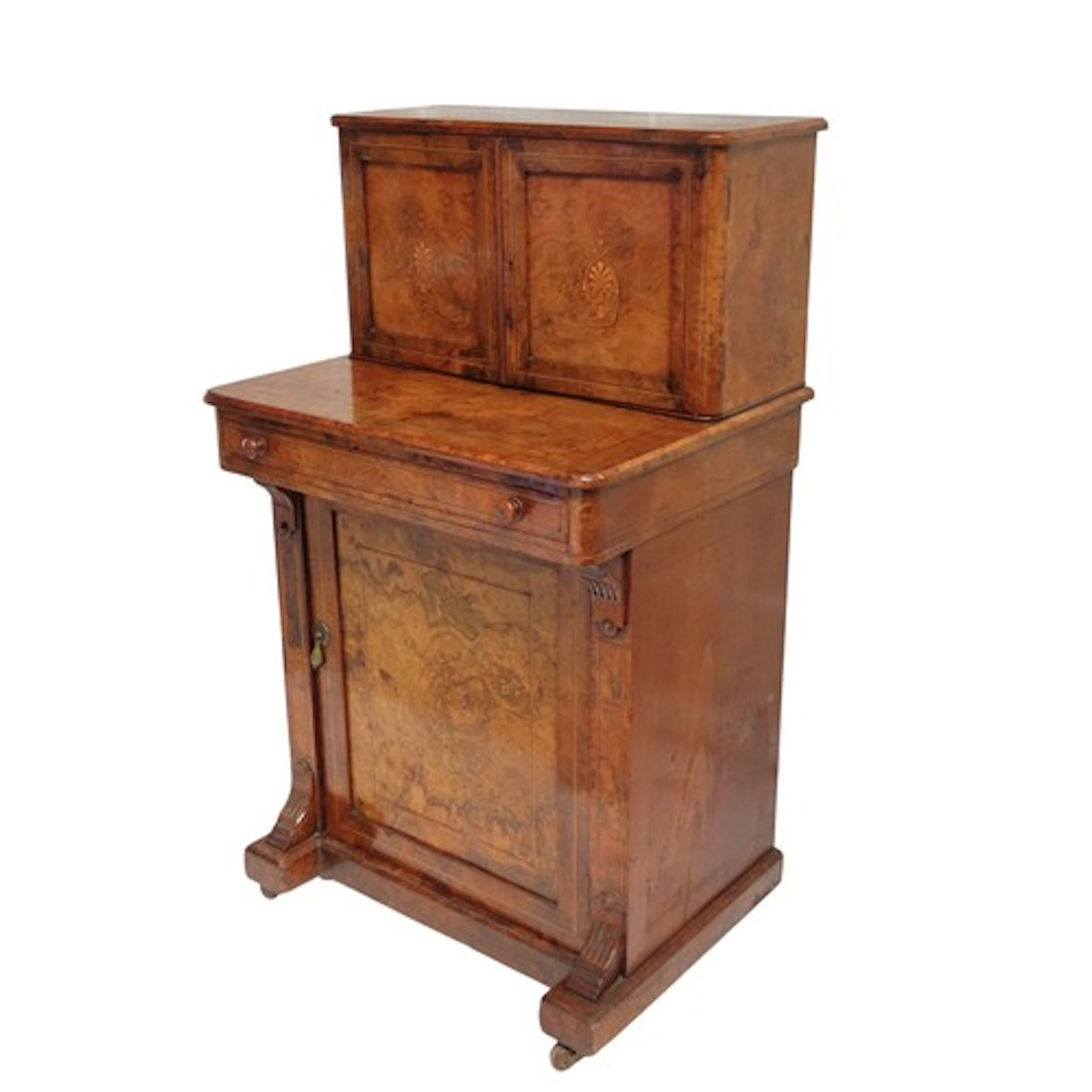 A MID 19TH CENTURY BURR WALNUT DAVENPORT CIRCA 1870 two marq...