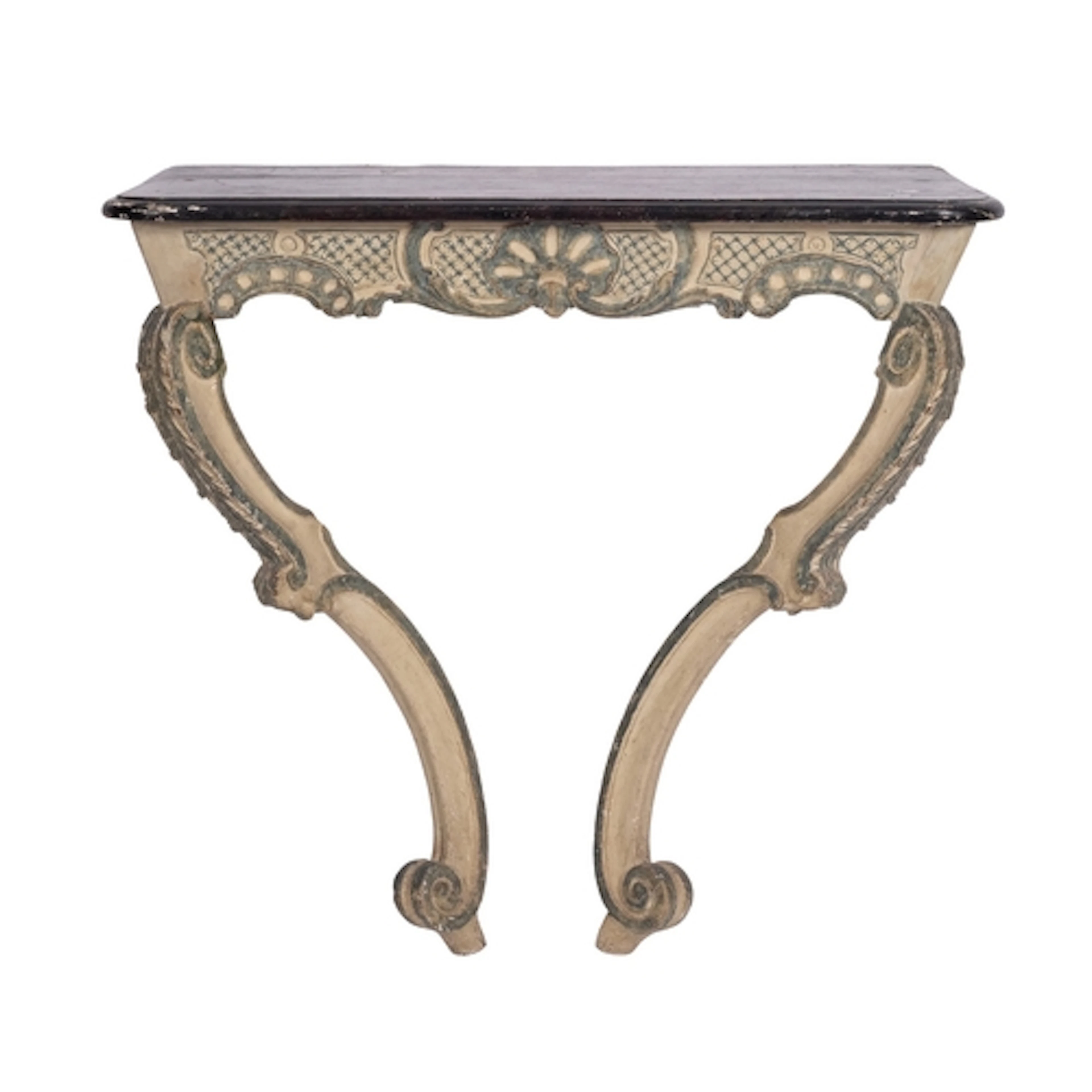 A carved and painted wood console table, in Rococo taste, mi...