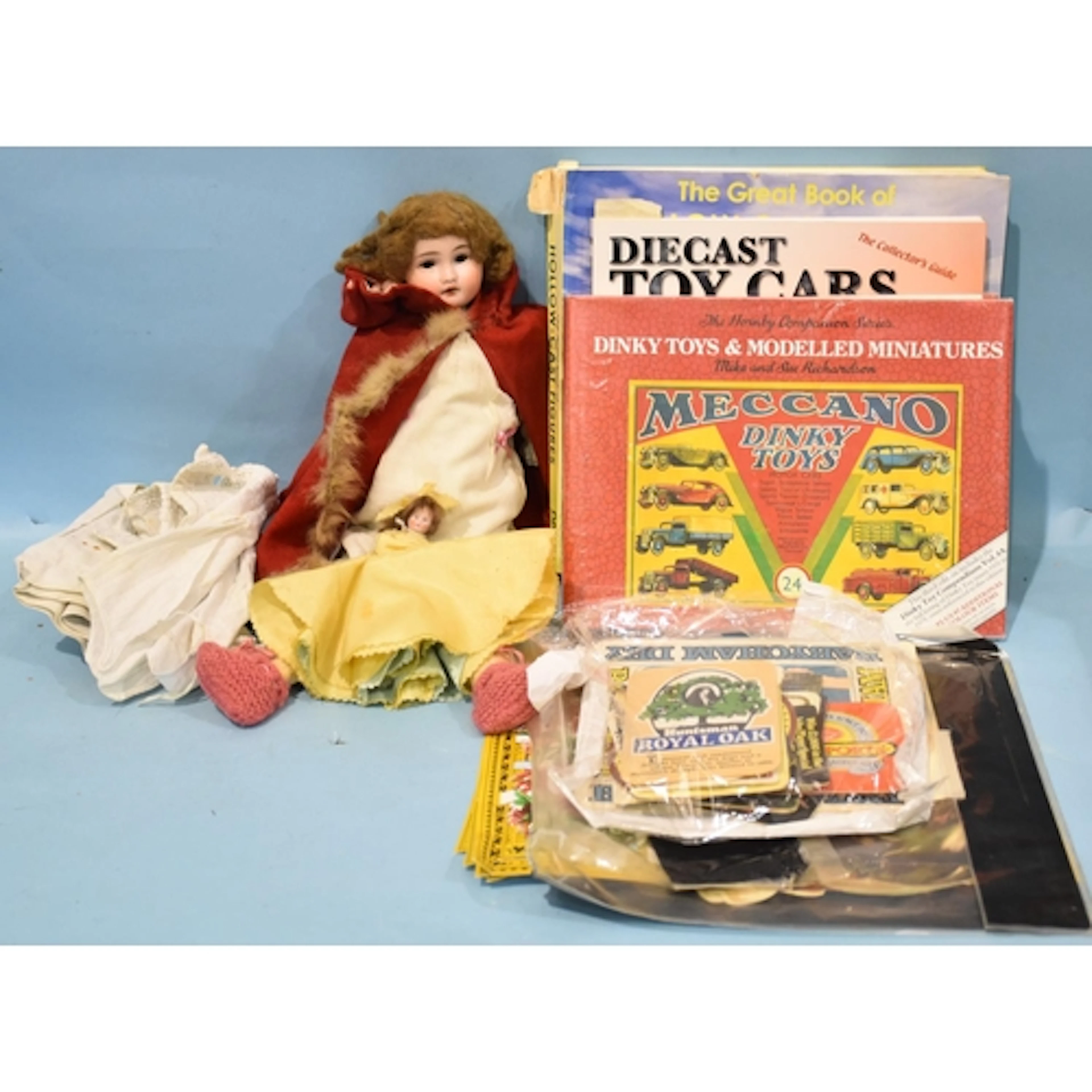 A German bisque shoulder head dolls' house doll, 12cm high, ...