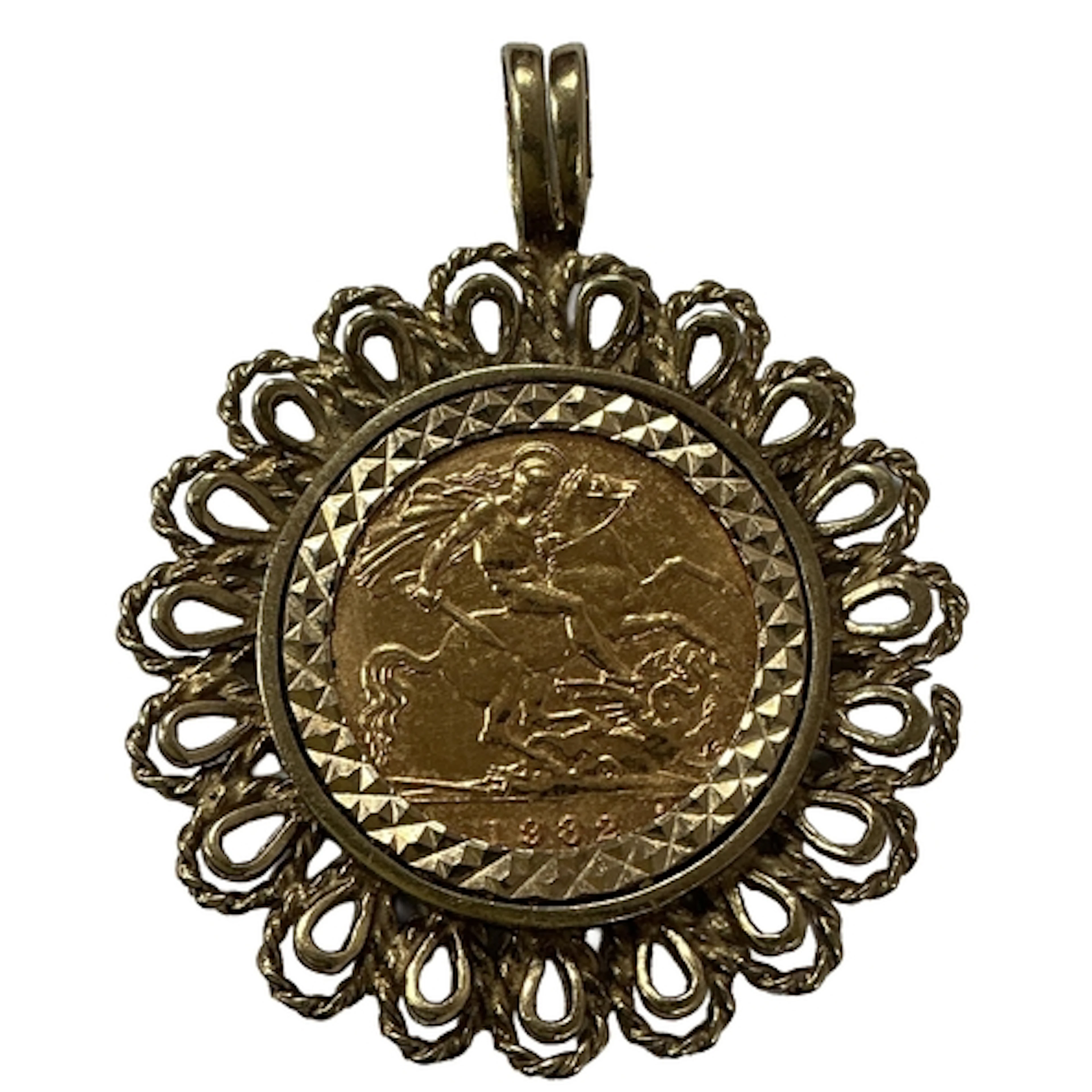 1982 QEII Gold Half Sovereign, in a 9ct gold pendant, total ...