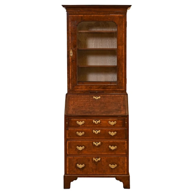 A walnut and burr walnut bureau cabinet, late 19th c, the ca...