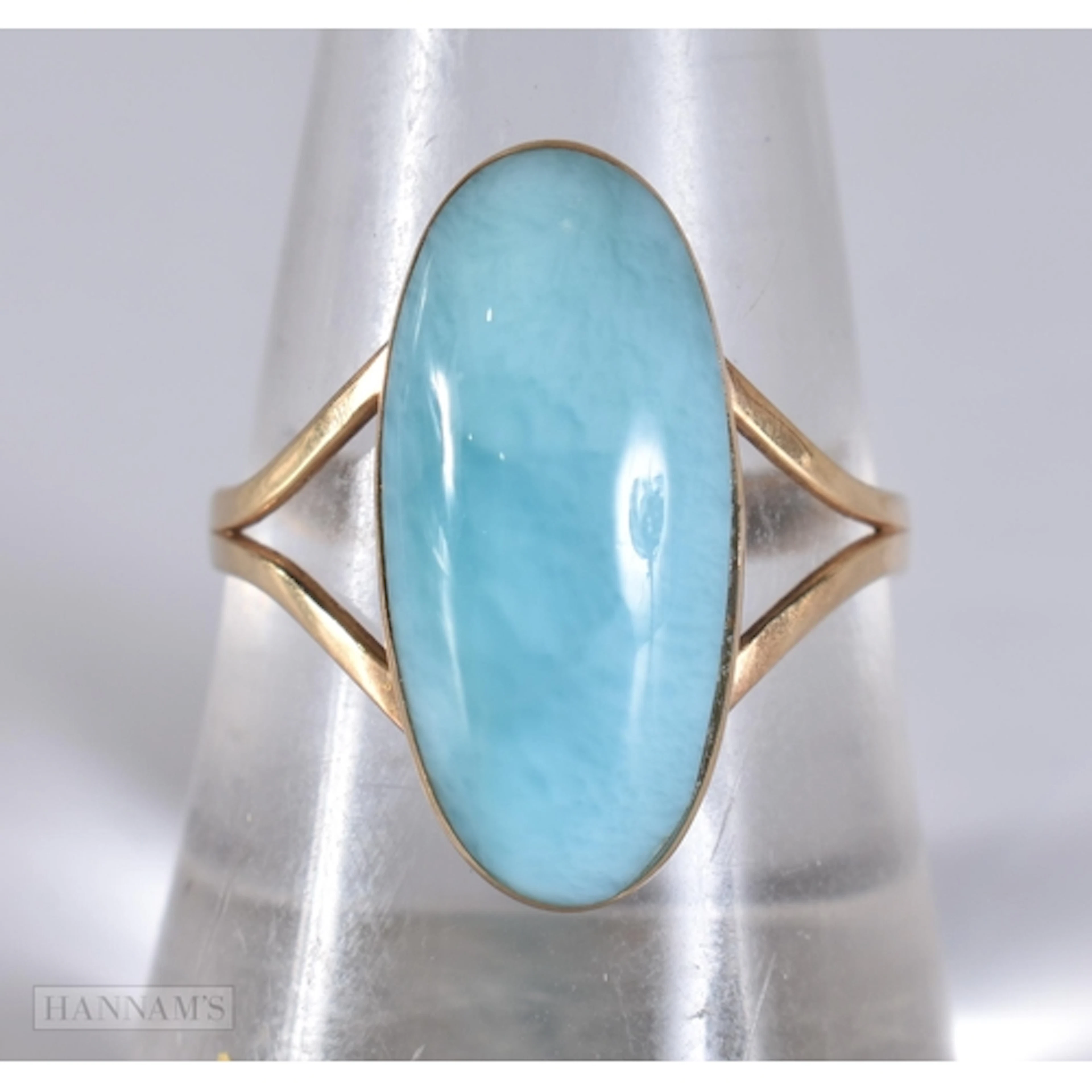 9ct gold larimar dress ring. Size R, (3.3g)