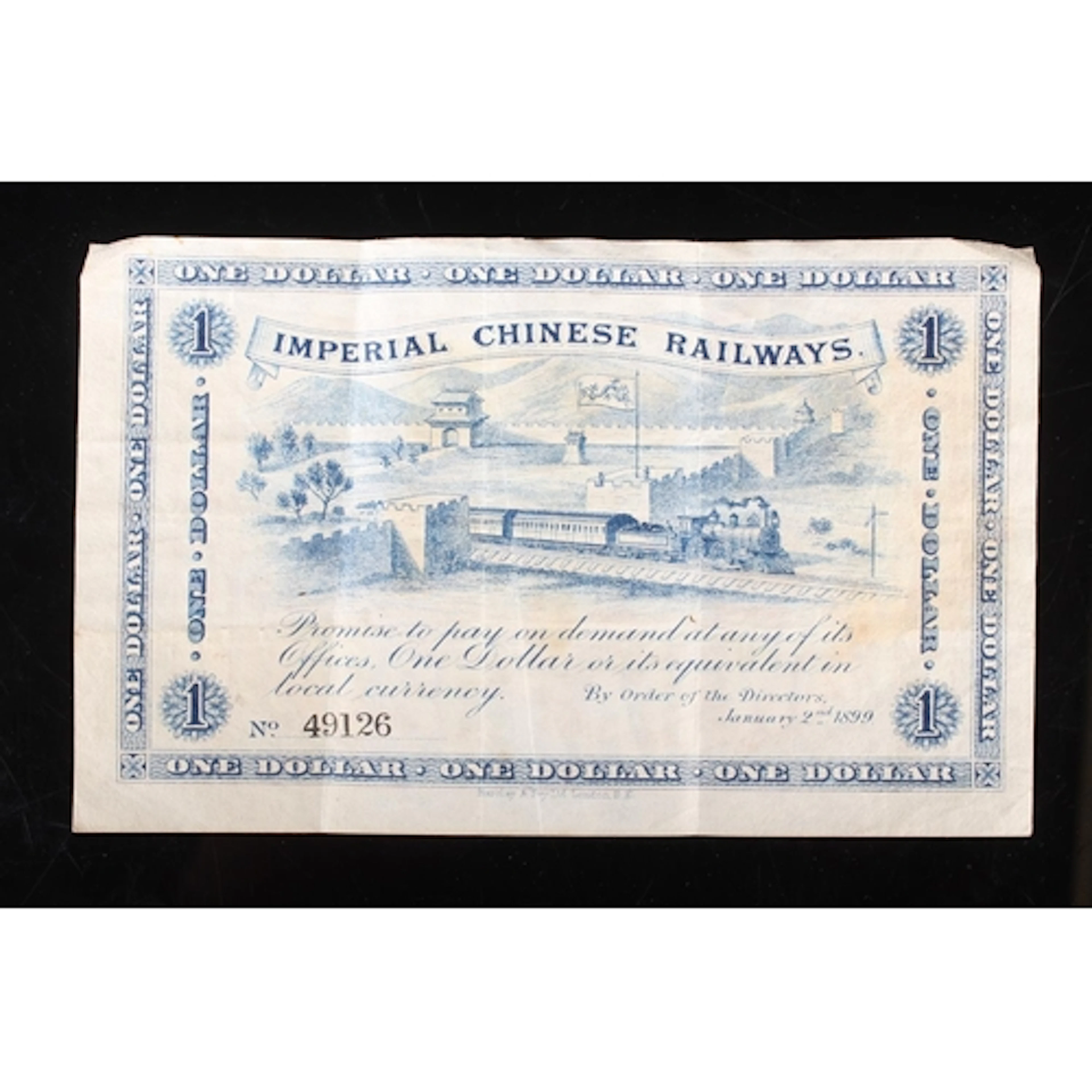Imperial Chinese Railways one dollar $1 banknote 2nd January...