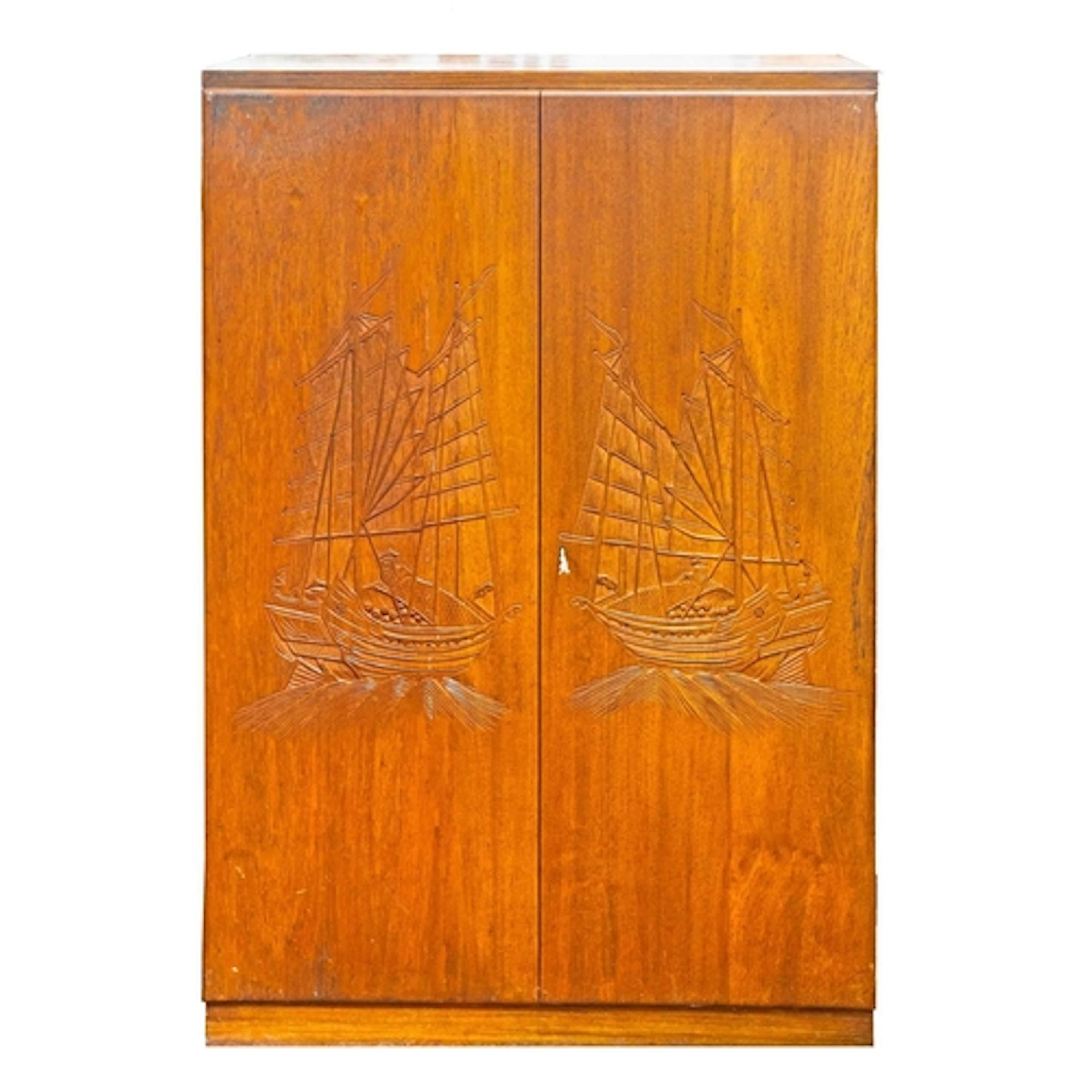 A Chinese carved teak collectors' cabinet. Mid century, comm...