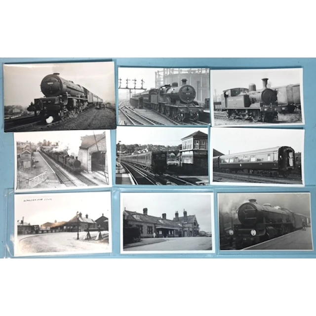 Approximately 300 postcard-sized photographs of trains, main...