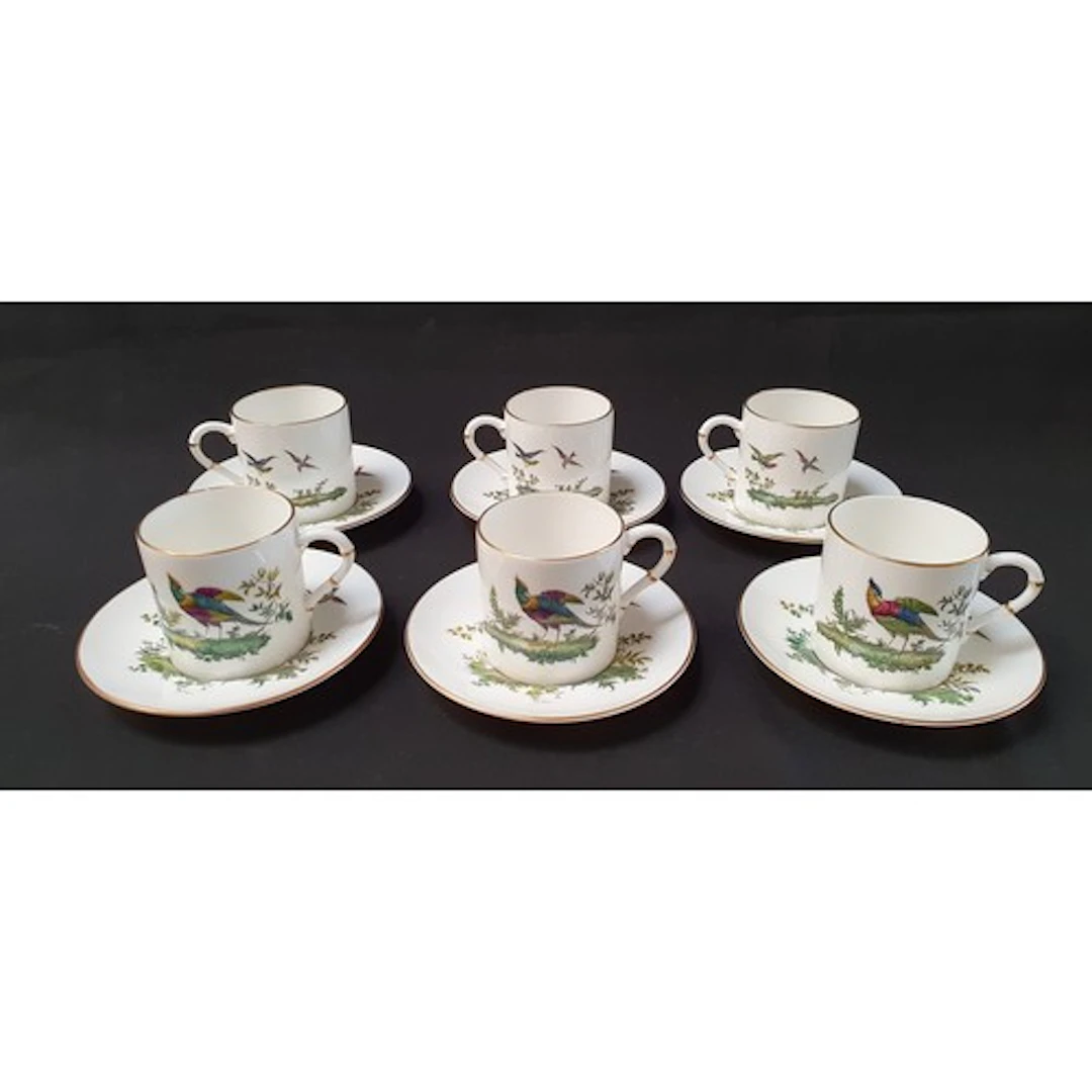 ROYAL WORCESTER COFFEE SET comprising six coffee cans and si...