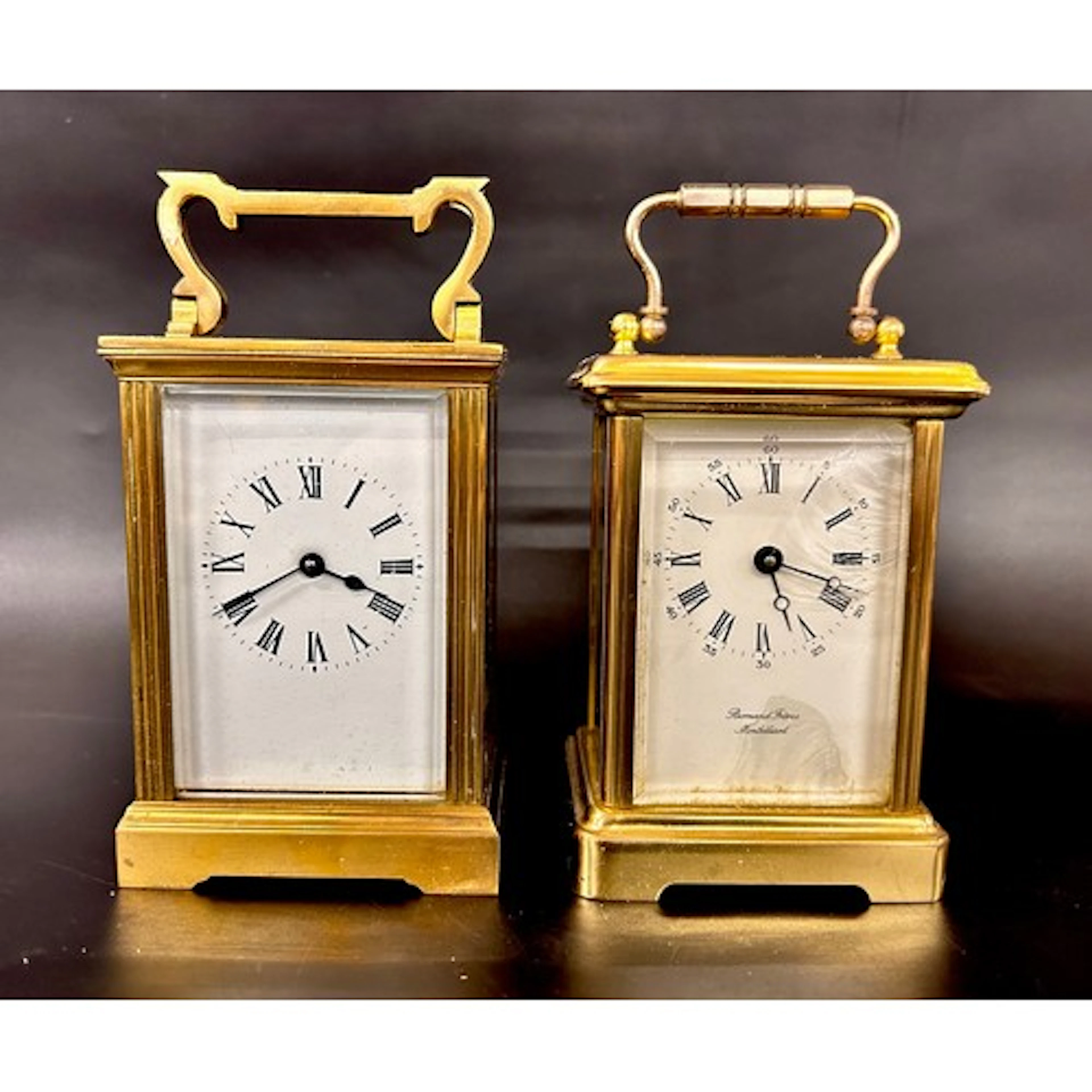Two brass carriage clocks, one made in France (with damage t...