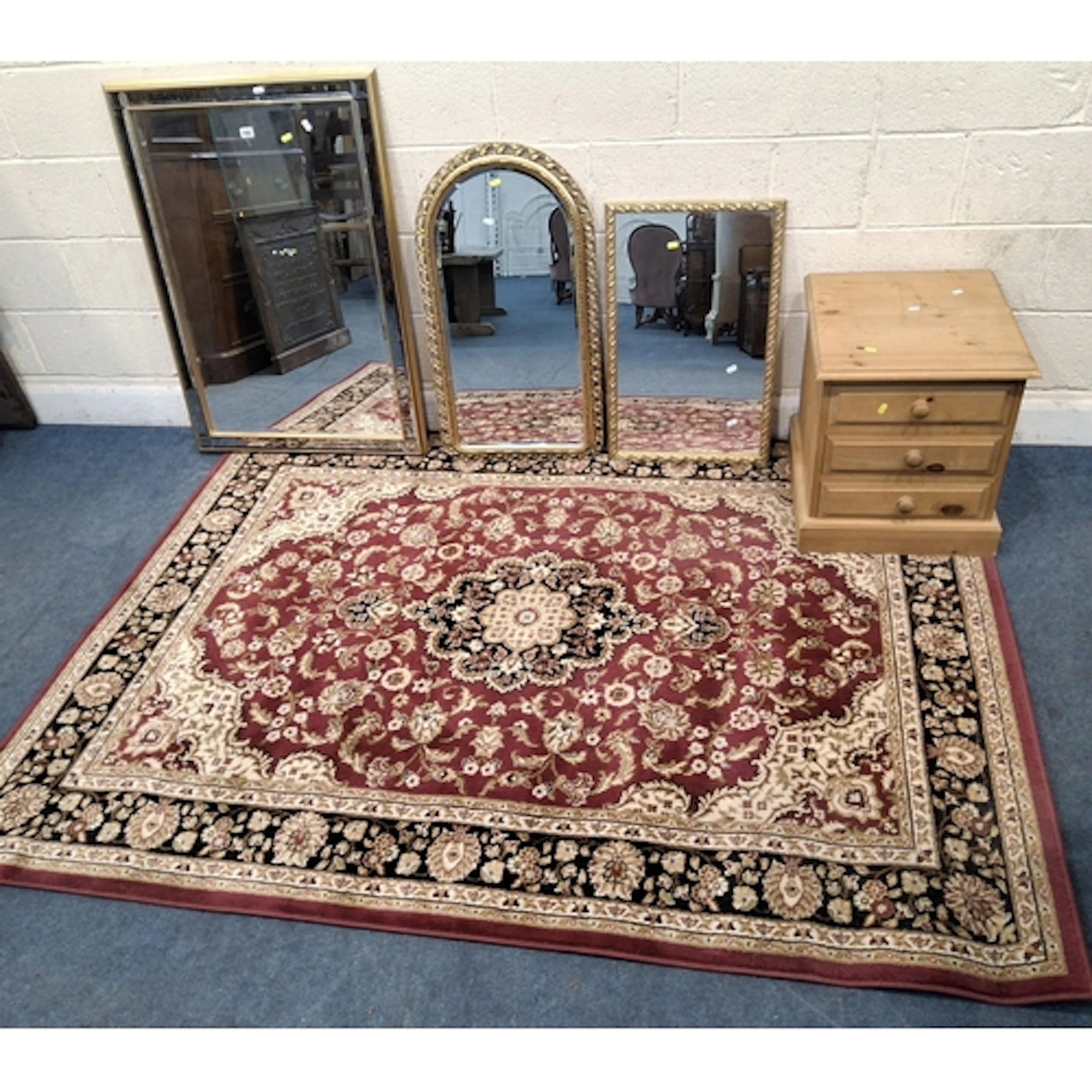 THREE WALL MIRRORS, varying in shape, size, style, etc, larg...