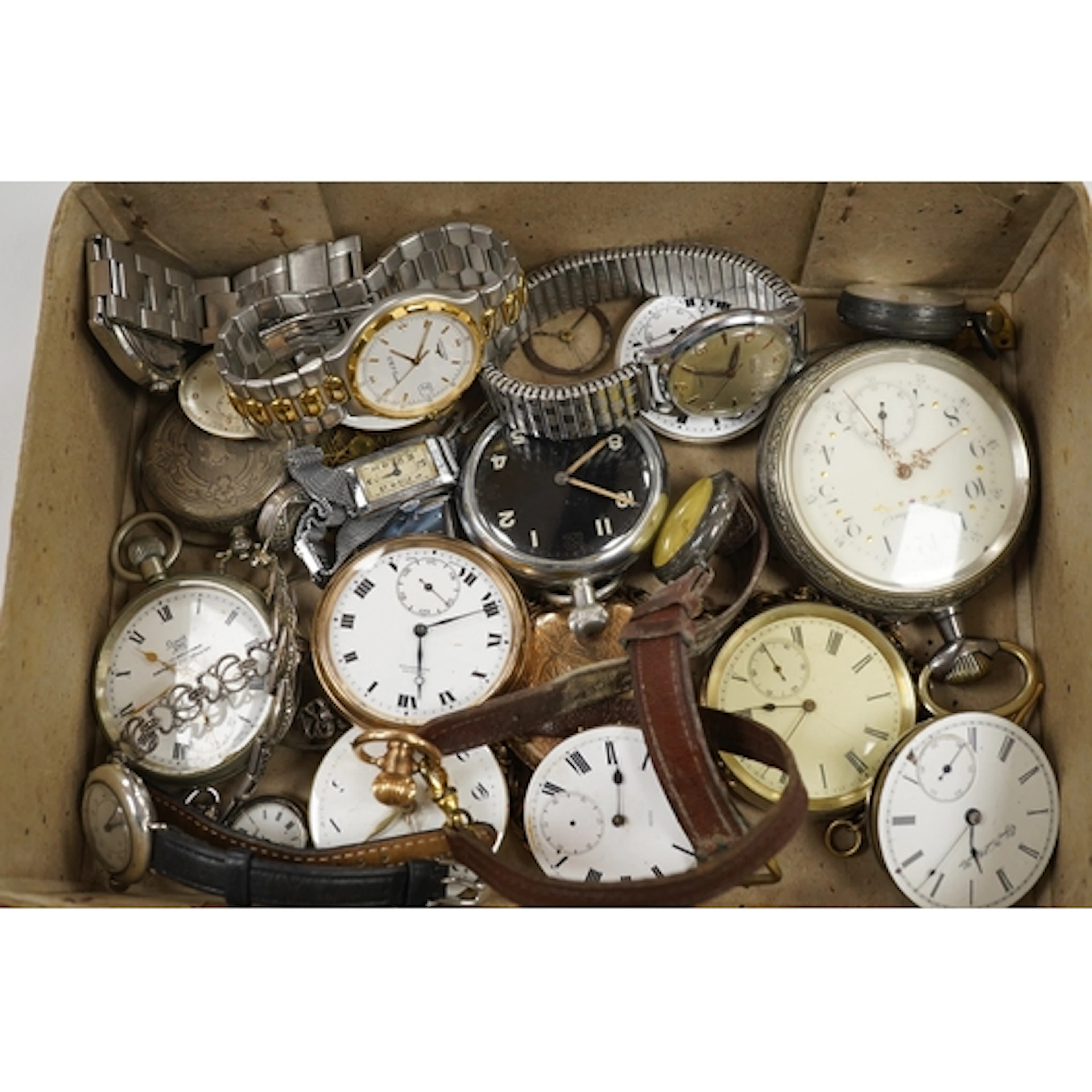 A collection of fourteen assorted pocket watches, fob wates ...