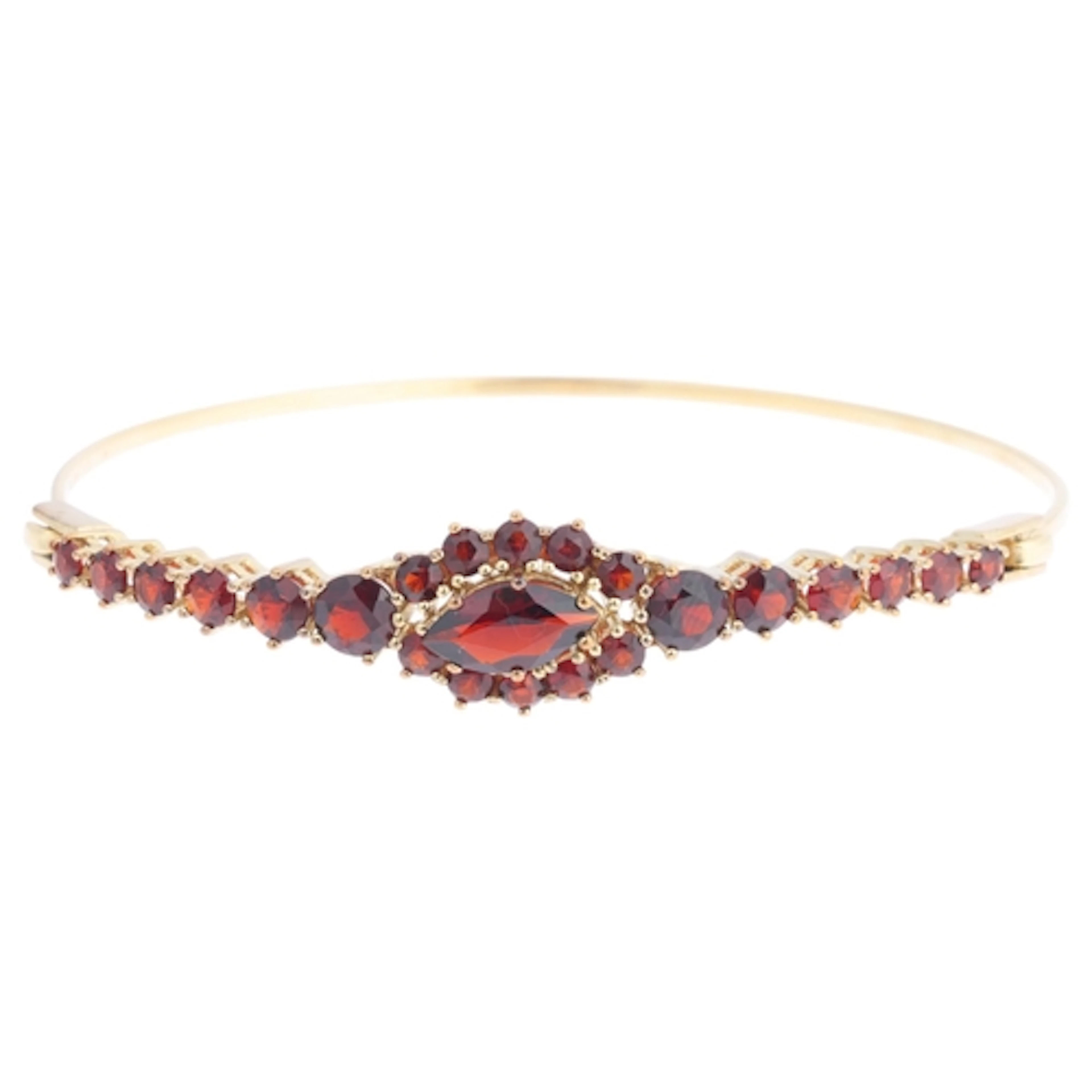 A Vintage 9ct gold garnet cluster bangle, maker HBJ, London ...