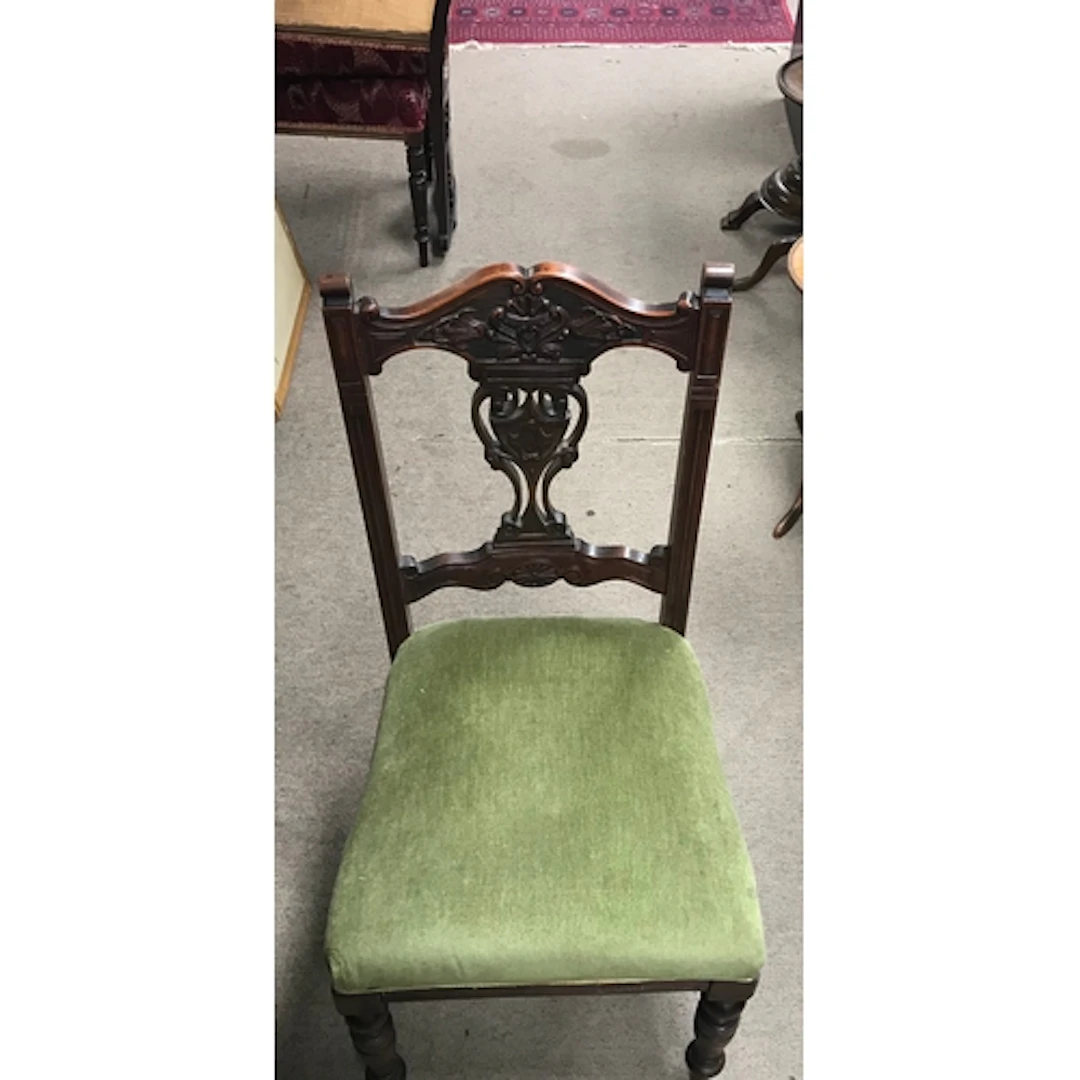 A set of six dining chairs with green upholstery NO RESERVE