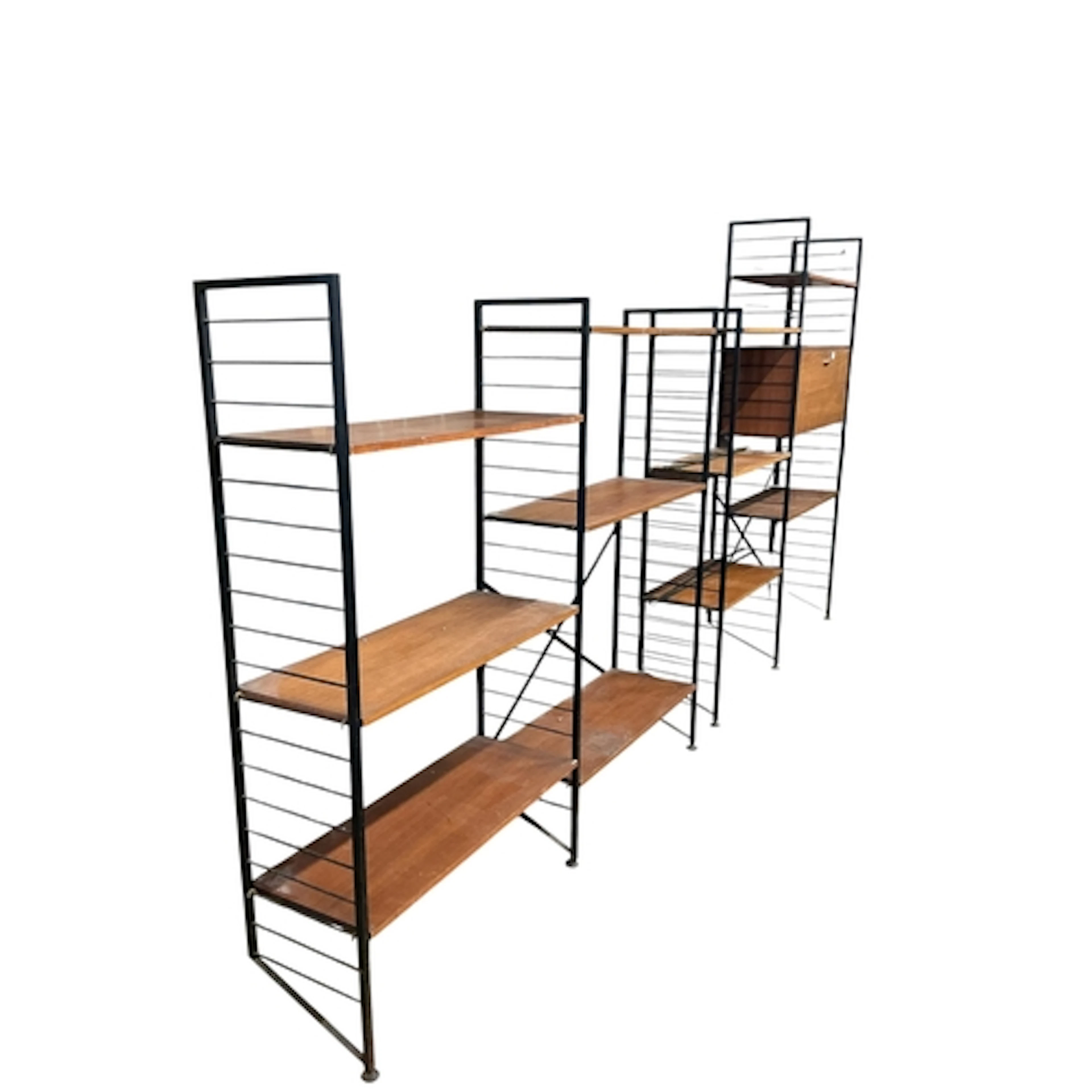 Two large Ladderax shelving units, one with a secretaire sec...