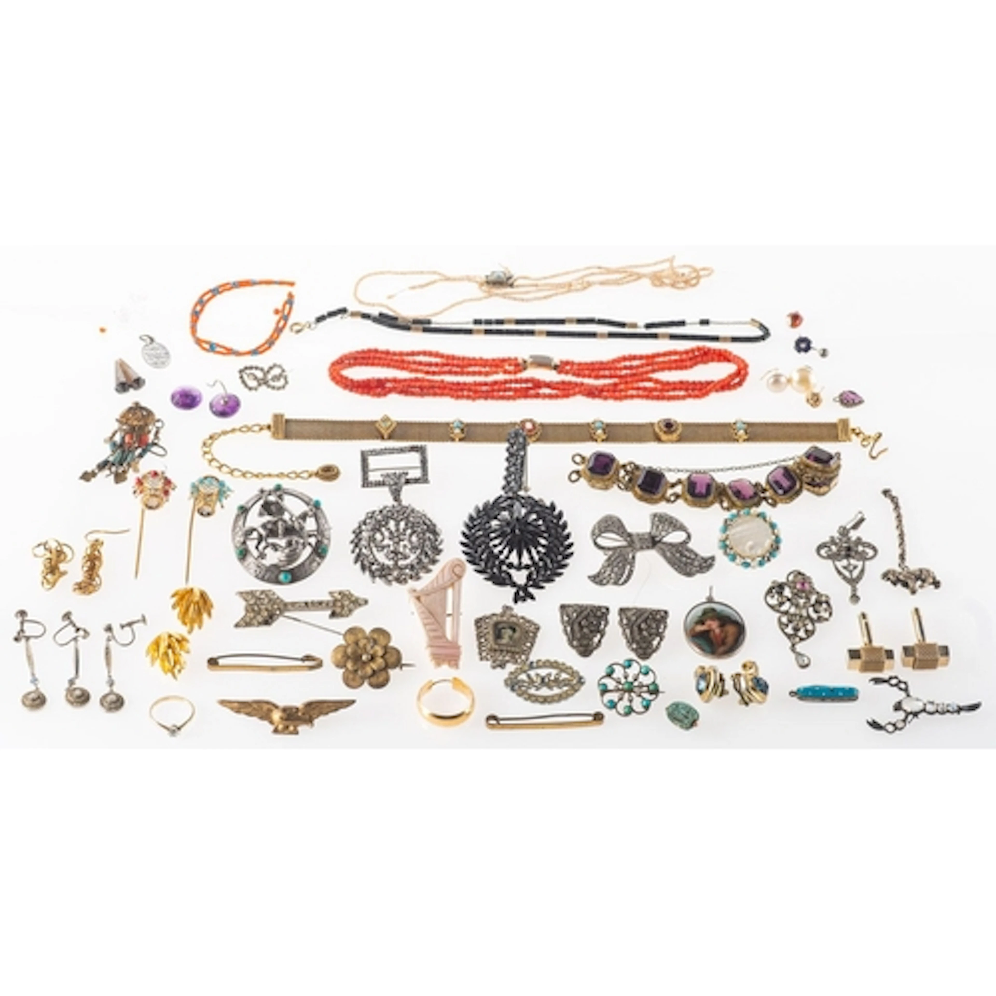 A mixed group of antique and vintage costume and silver jewe...