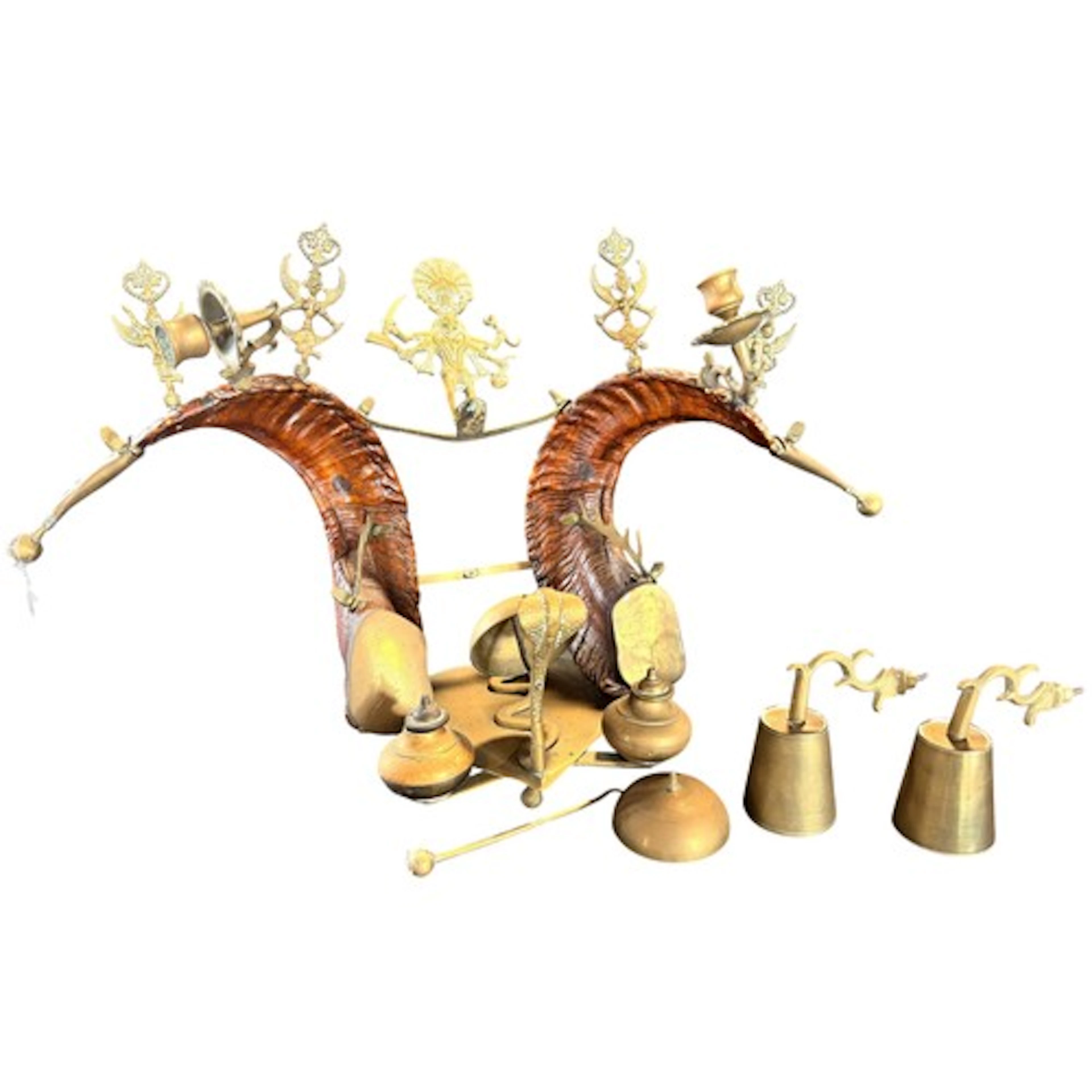 An Indian brass mounted horn 'cobra and deity' desk stand, 3...