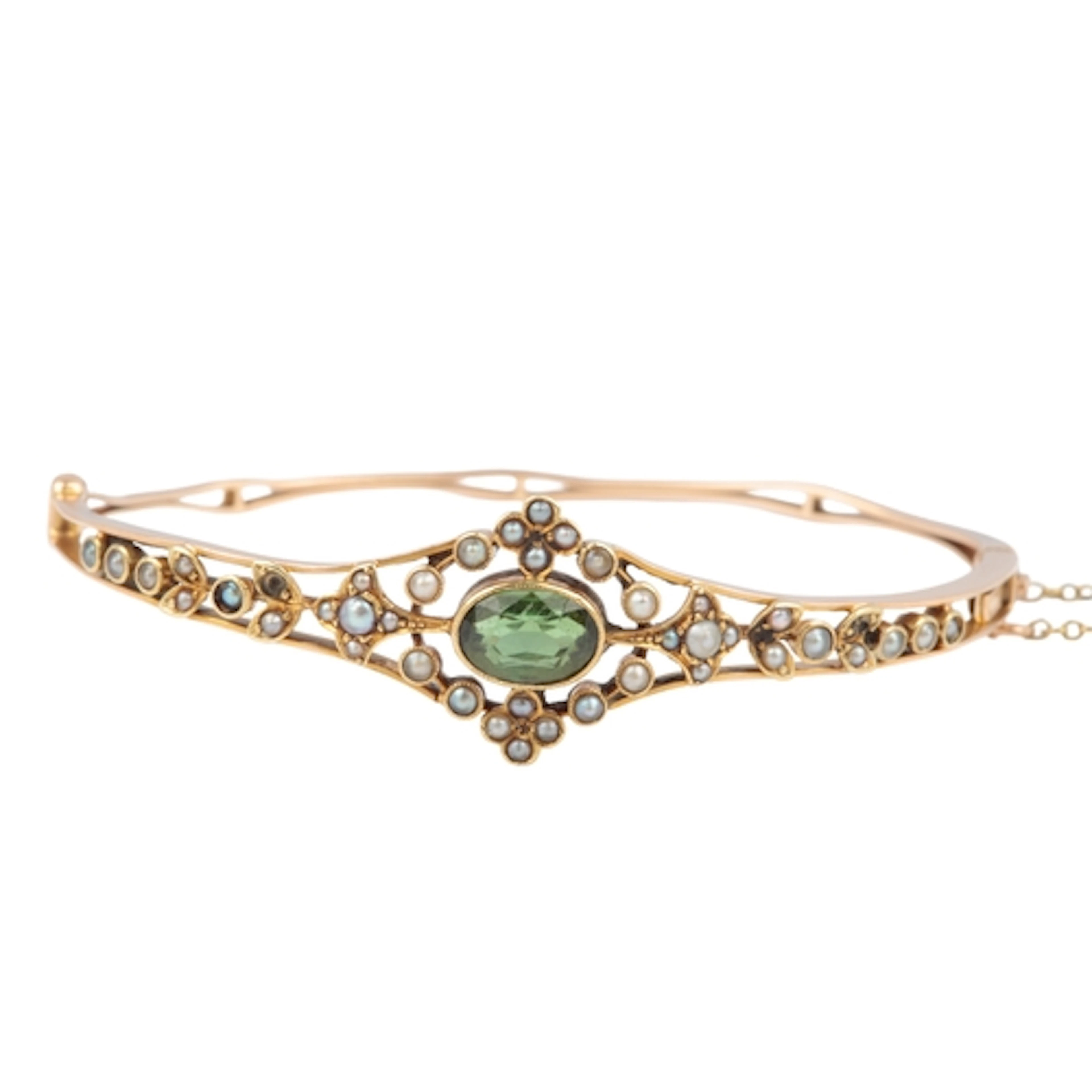 An Edwardian tourmaline and seed pearl bangle, early 20th ce...
