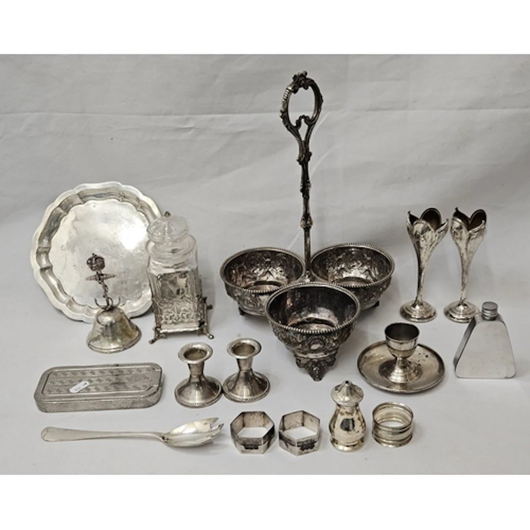 Silver Plated Triple Bowl Serving Stand, brass pickle jar & ...