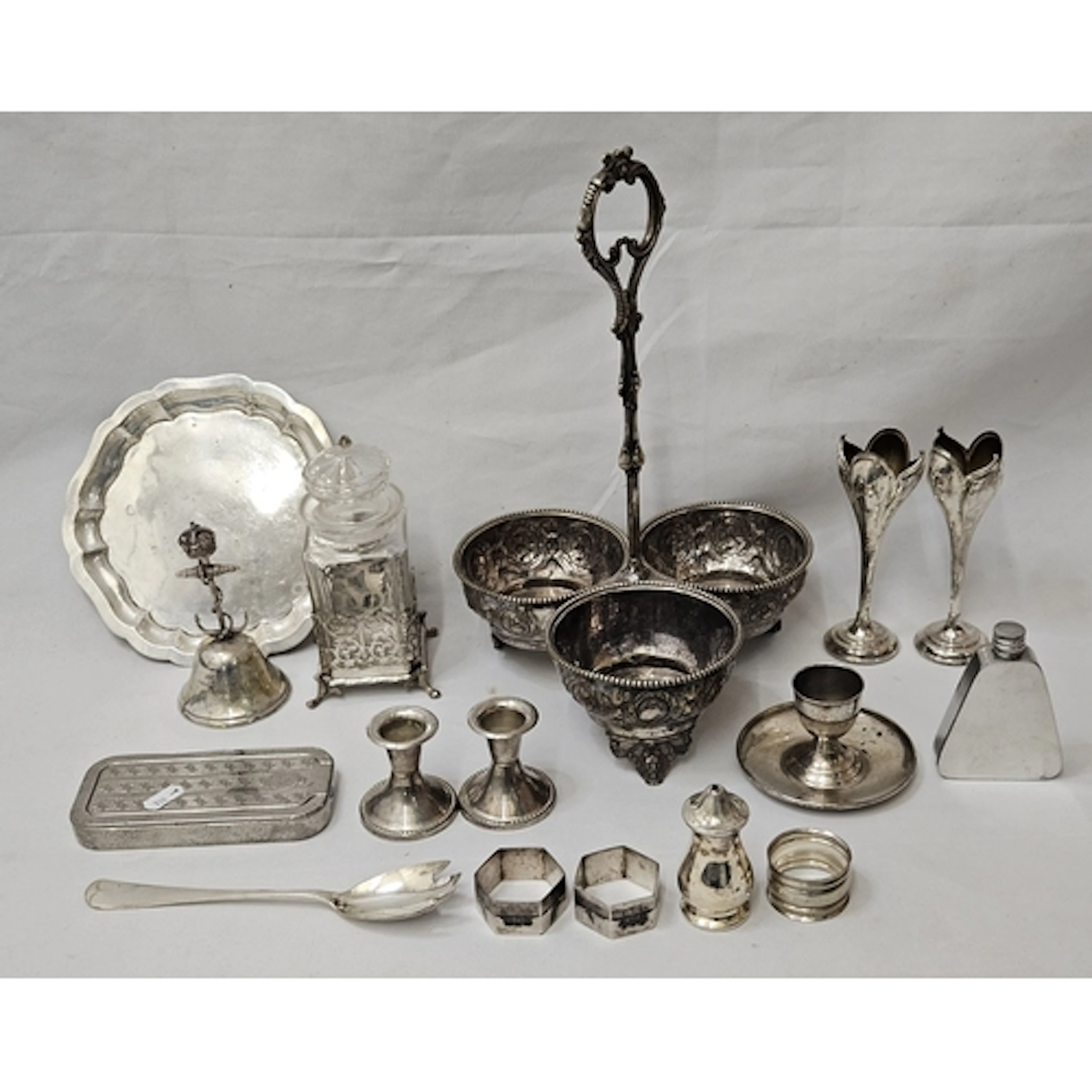 Silver Plated Triple Bowl Serving Stand, brass pickle jar & ...