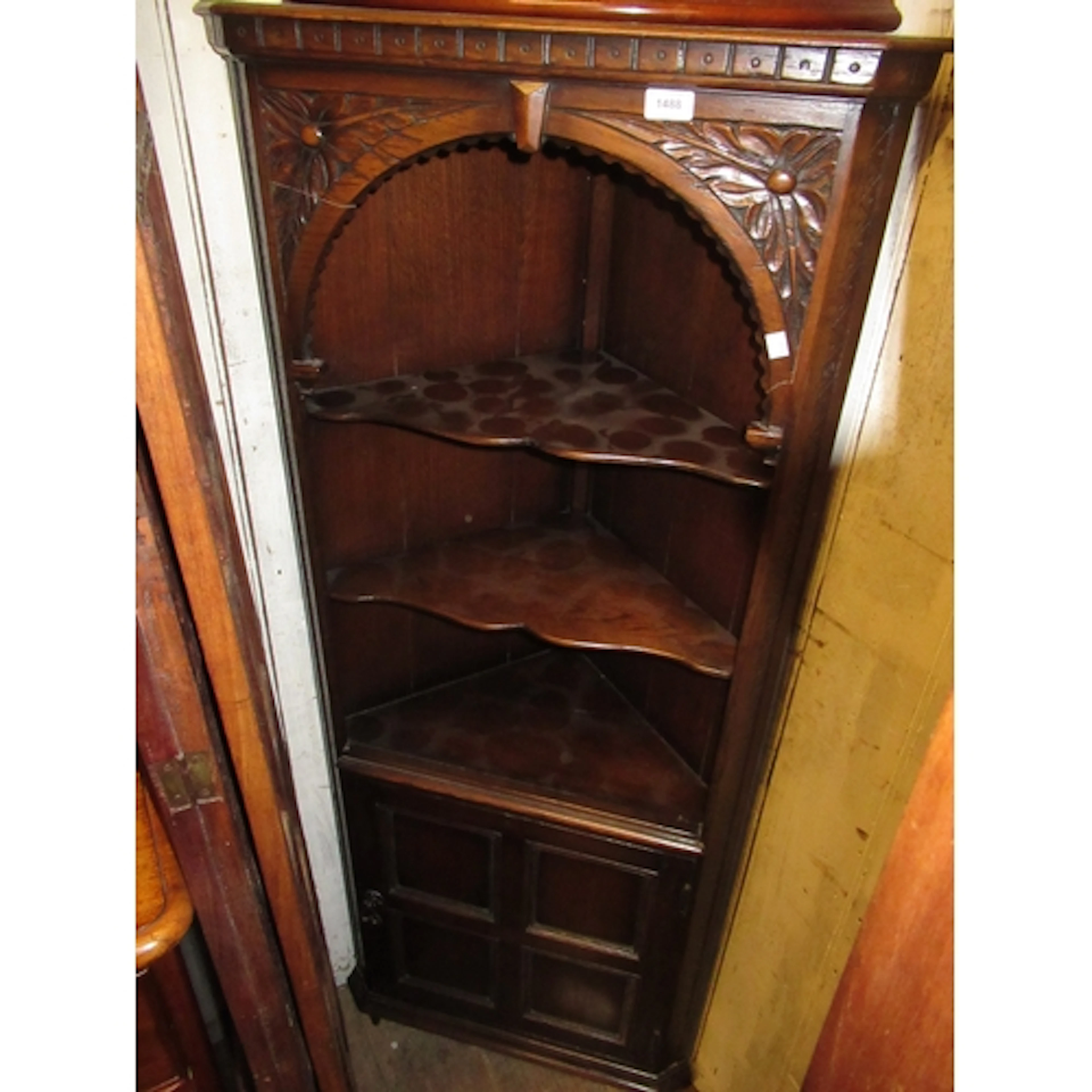 Small good quality reproduction oak standing corner cabinet,...