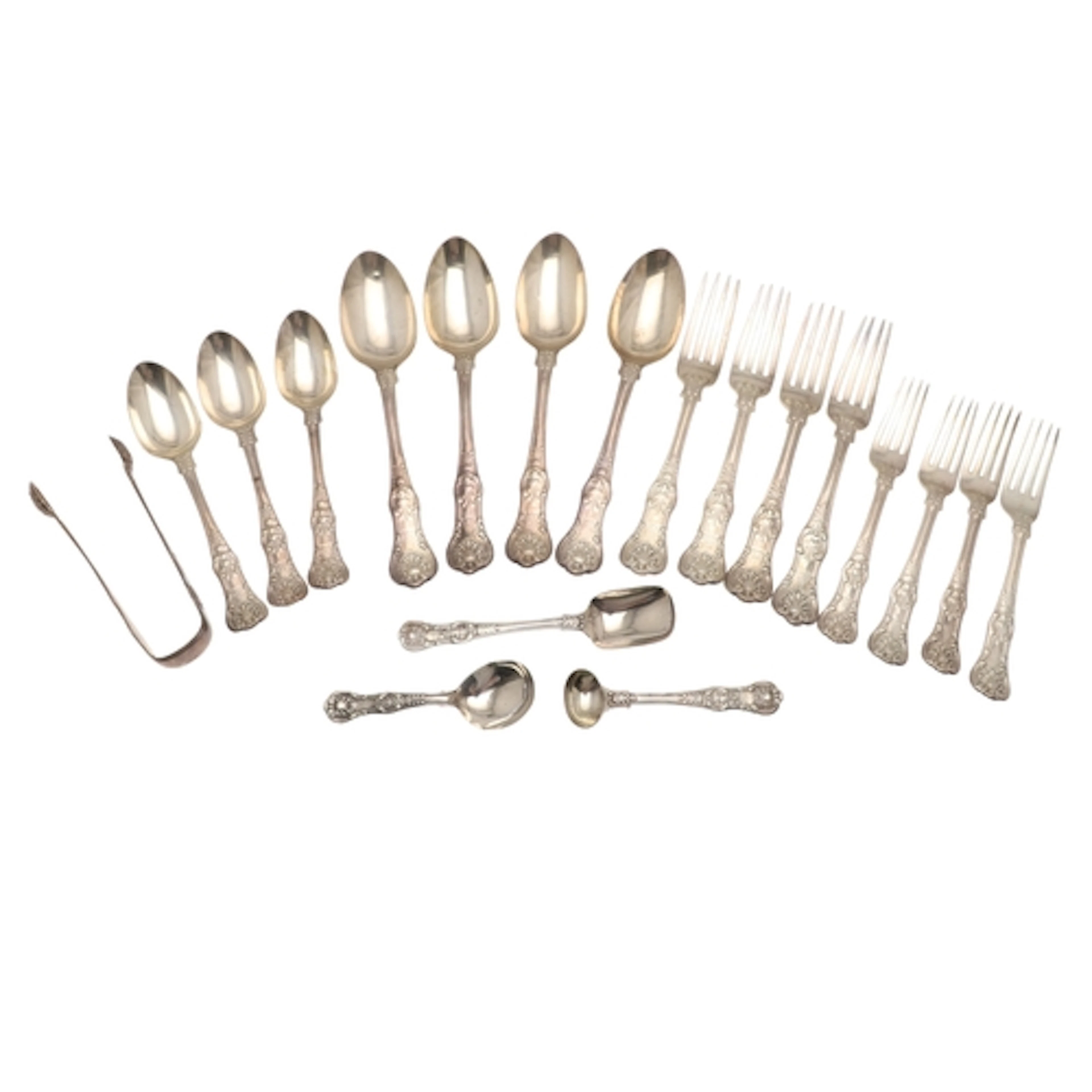 A PART SET OF SILVER QUEENS PATTERN FLATWARE. To include: 4 ...