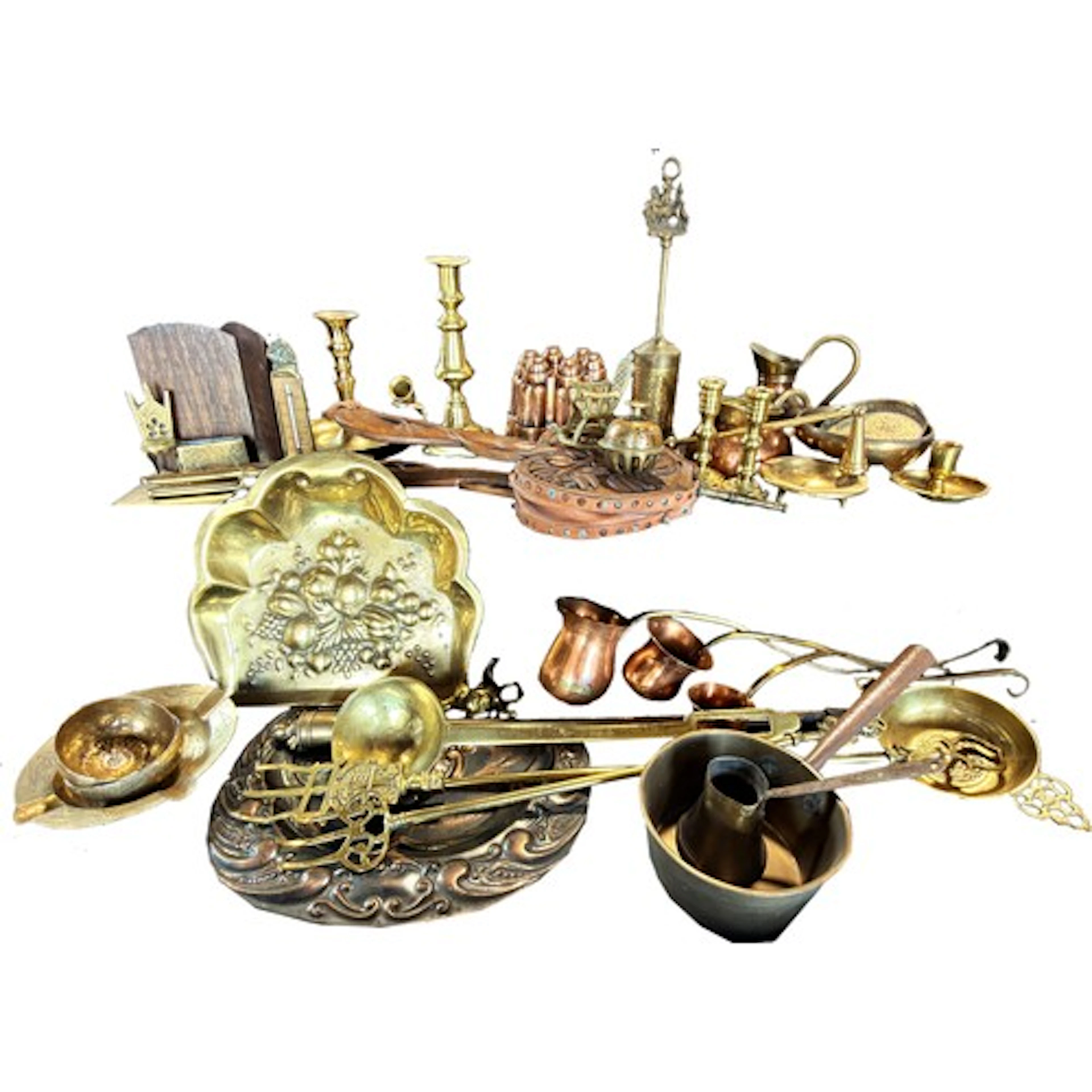 A collection of 19th century and later copper, brass and fir...