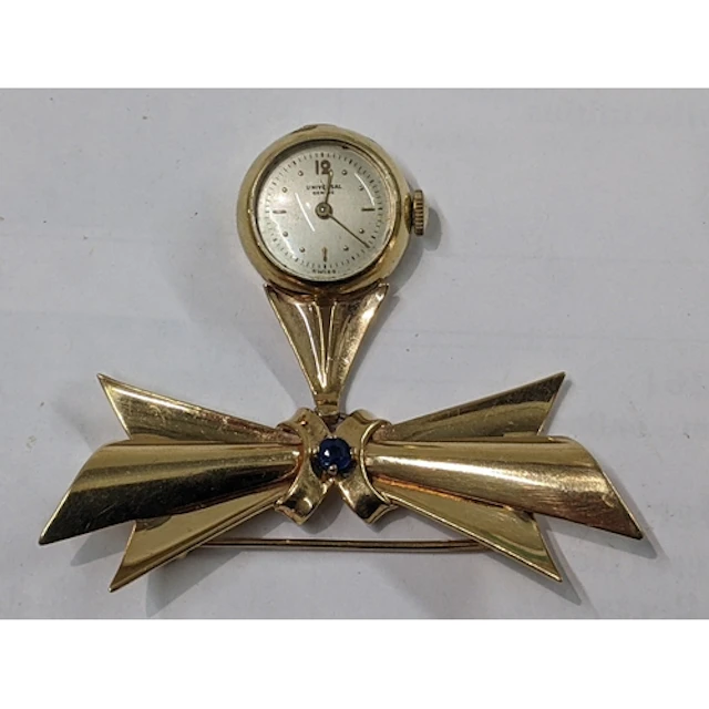 A mid 20th century 14ct gold Universal ladies brooch/watch, ...