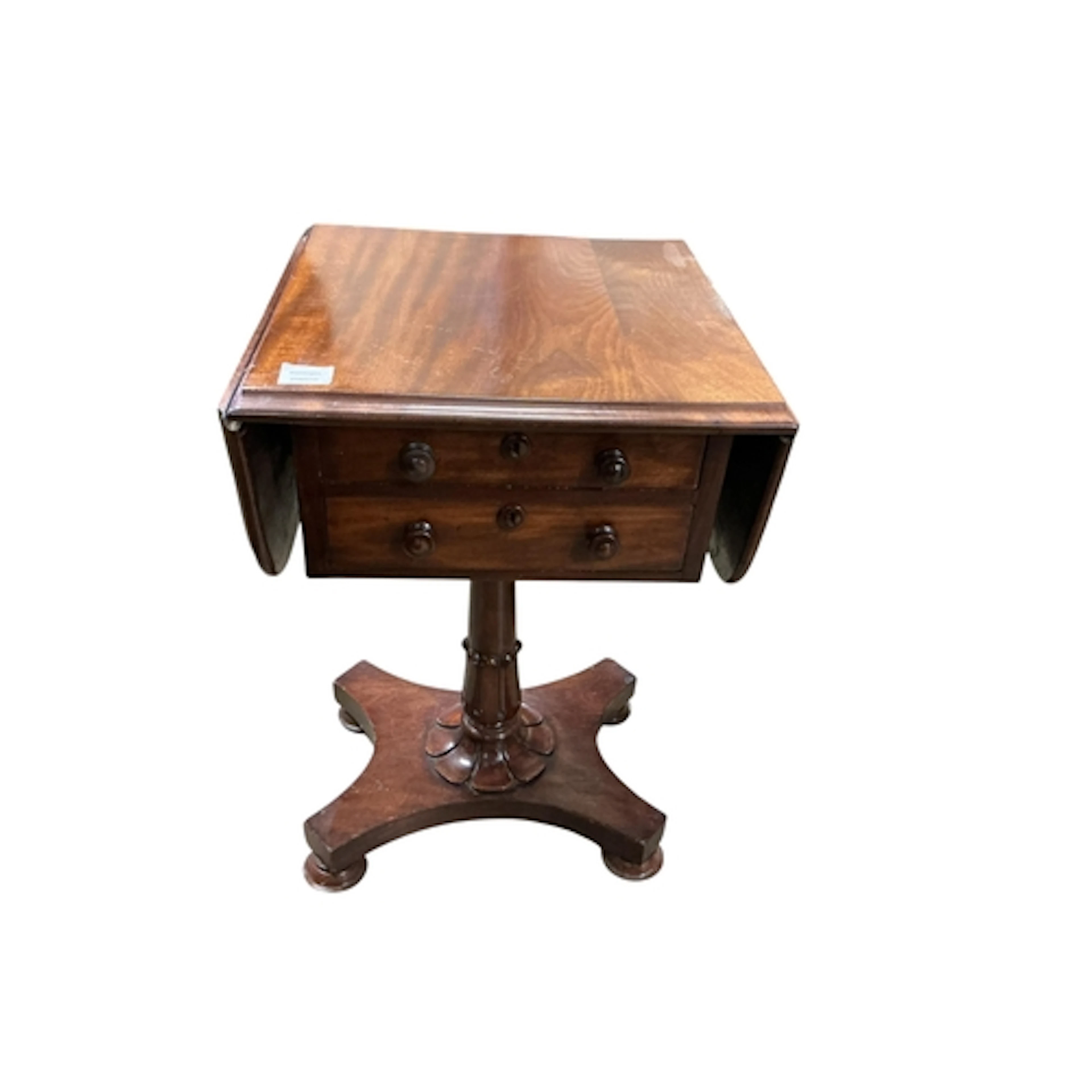 A William IV mahogany drop flap work table, width 47cm, dept...