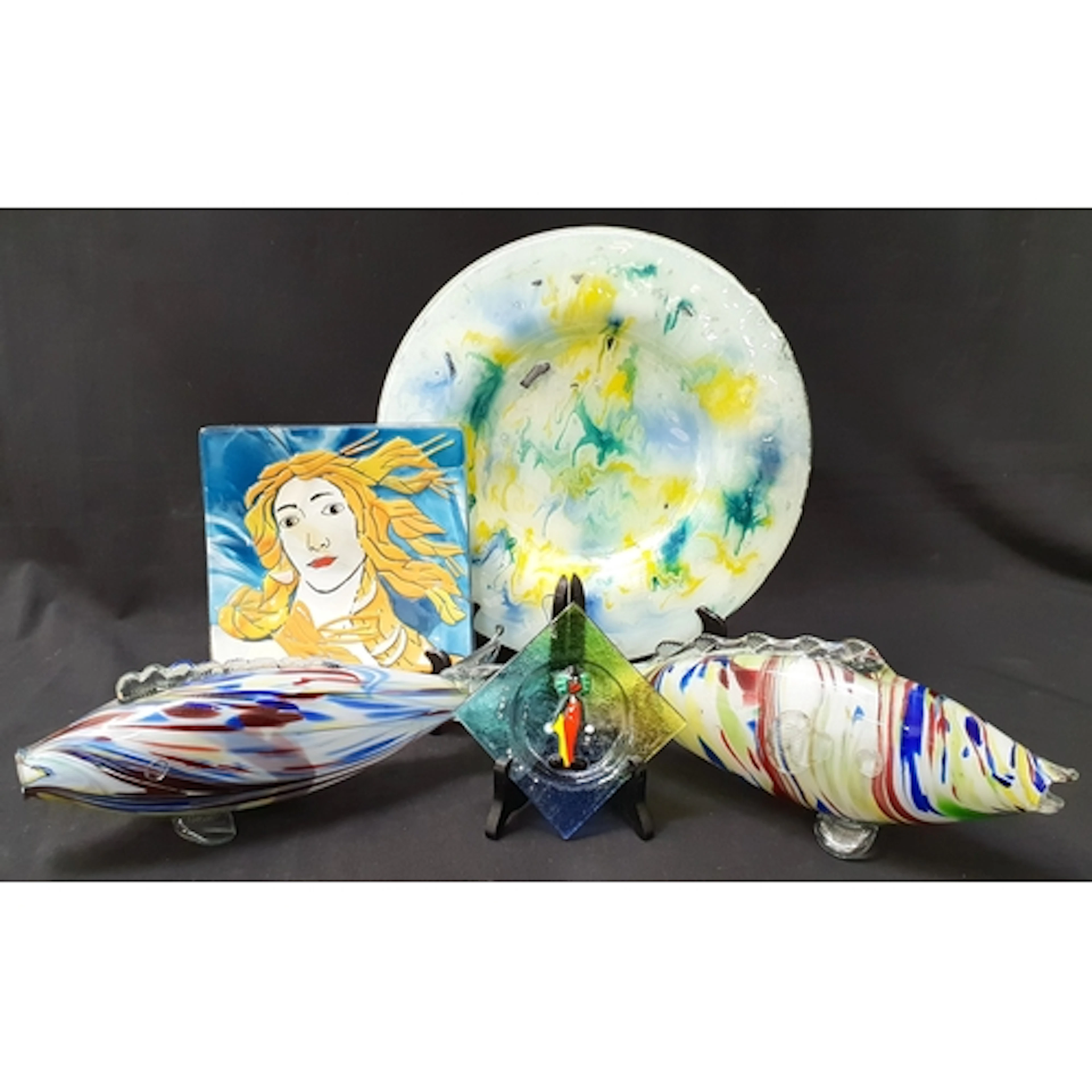 COLLECTION OF COLOURFUL GLASSWARE including a murano style ...