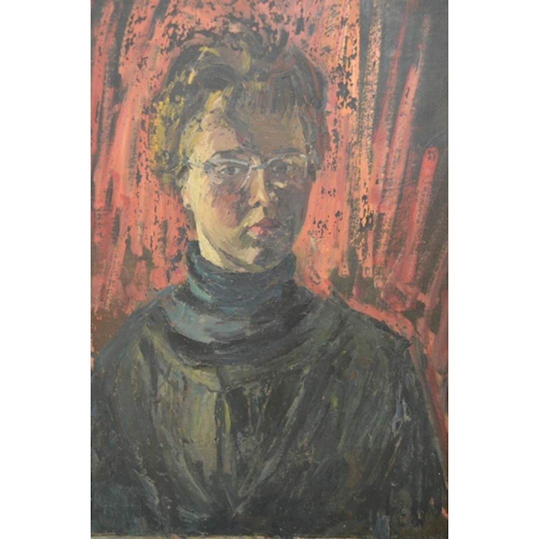 Oil on canvas, half length portrait of a figure wearing glas...