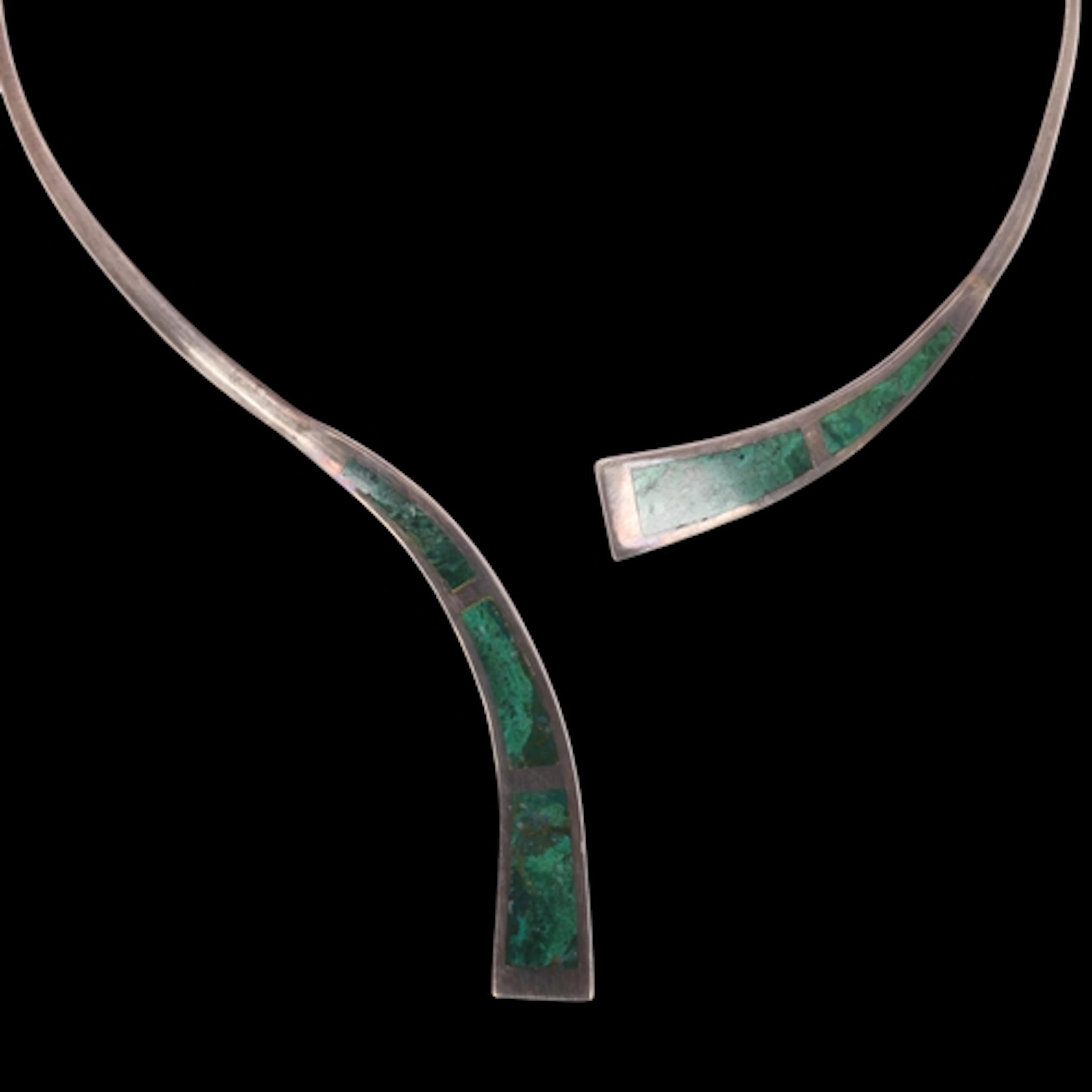 A Mexican? modernist sterling silver malachite neck torque, ...