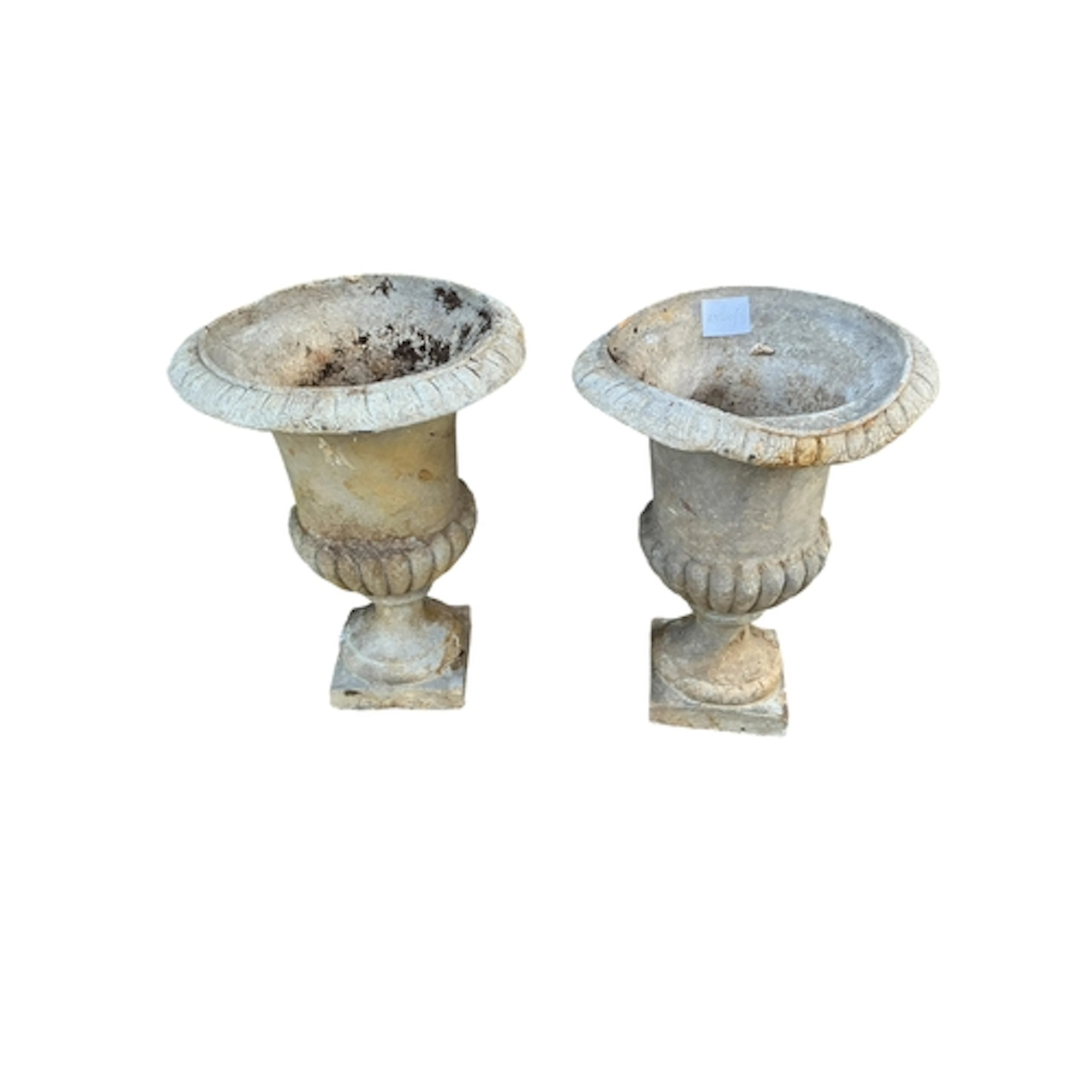 A pair of Victorian lead campana urns, width 28cm, depth 26c...