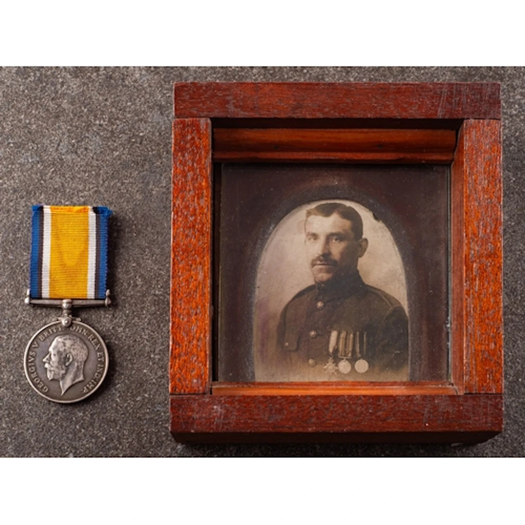 A WWI War Medal to 'B-1738 Pte P Mitchell Rif Brig' togethe...