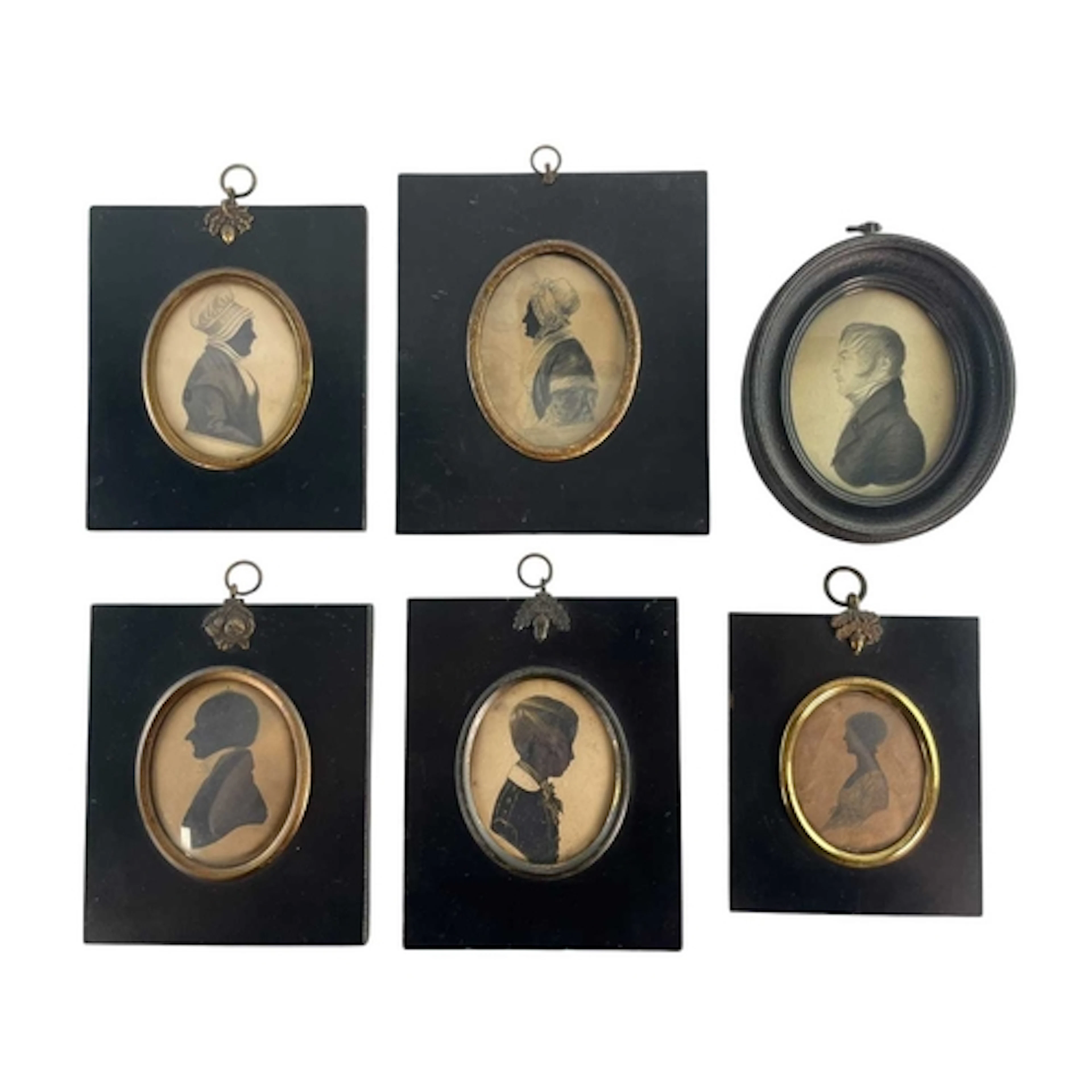A collection of six Victorian 19th century framed silhouette...
