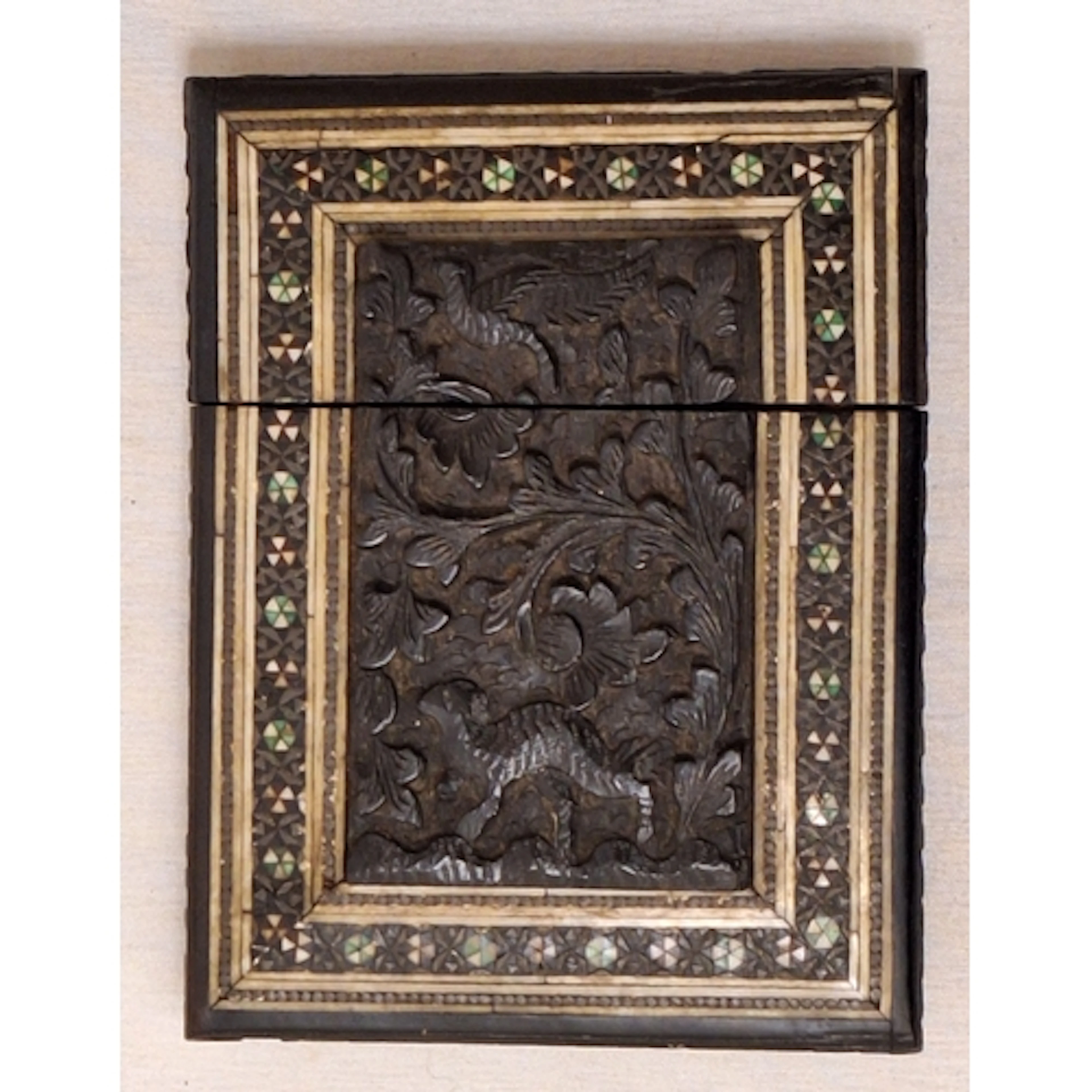 Antique Anglo-Indian Visiting Card Case with intricate carve...