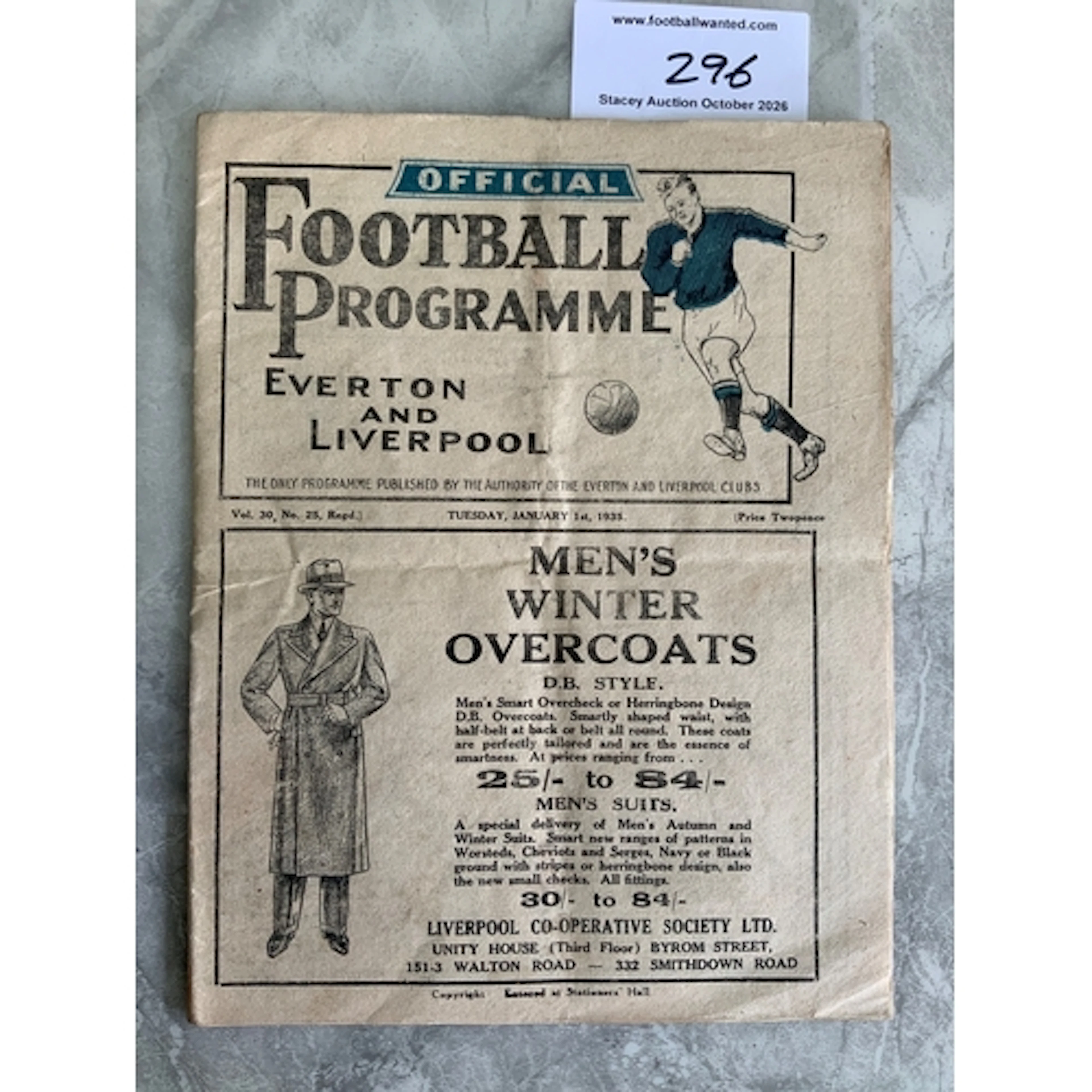 34/35 Everton v Derby Football Programme: Good condition lea...