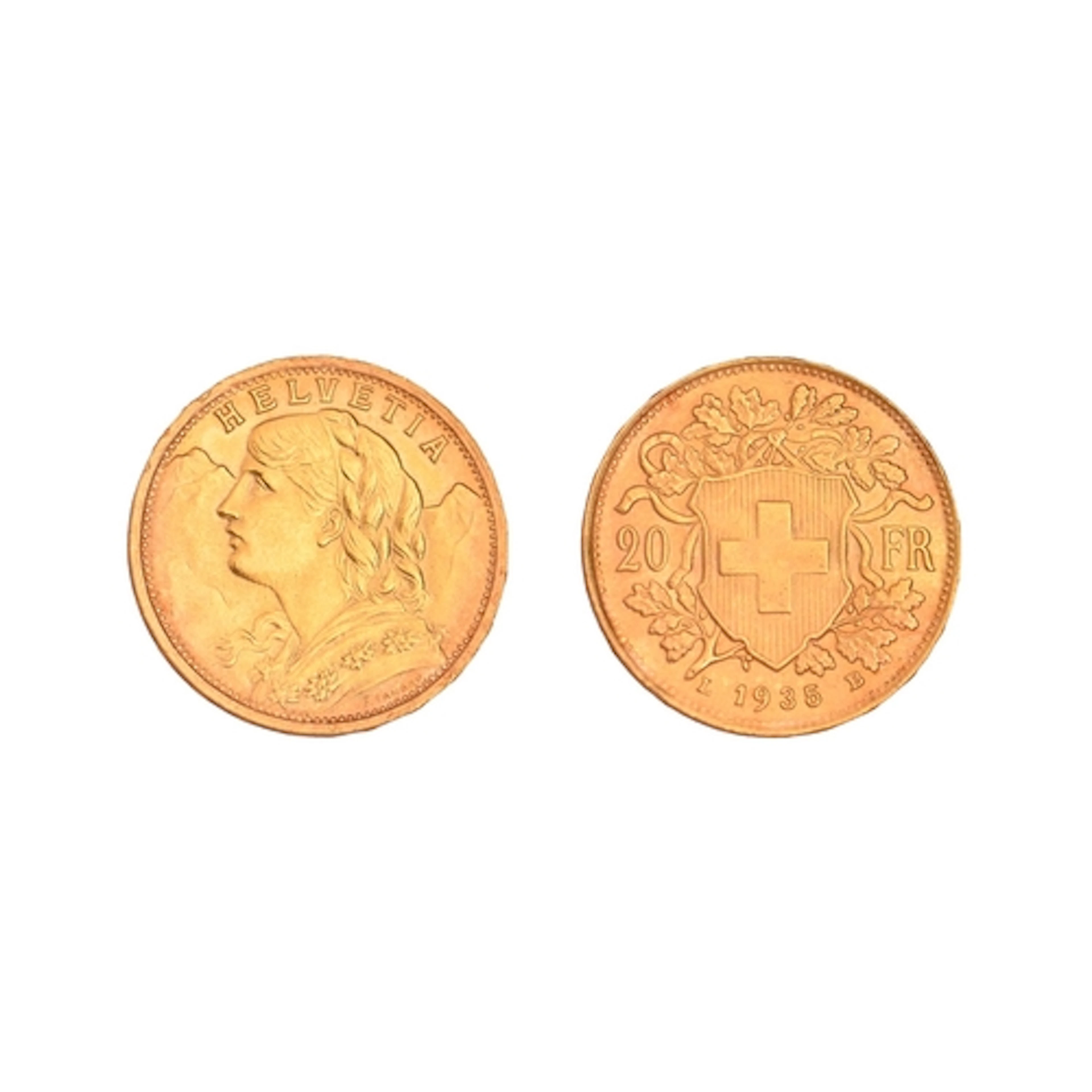 Gold coin. Switzerland, Twenty Francs 1935, 6.5g...