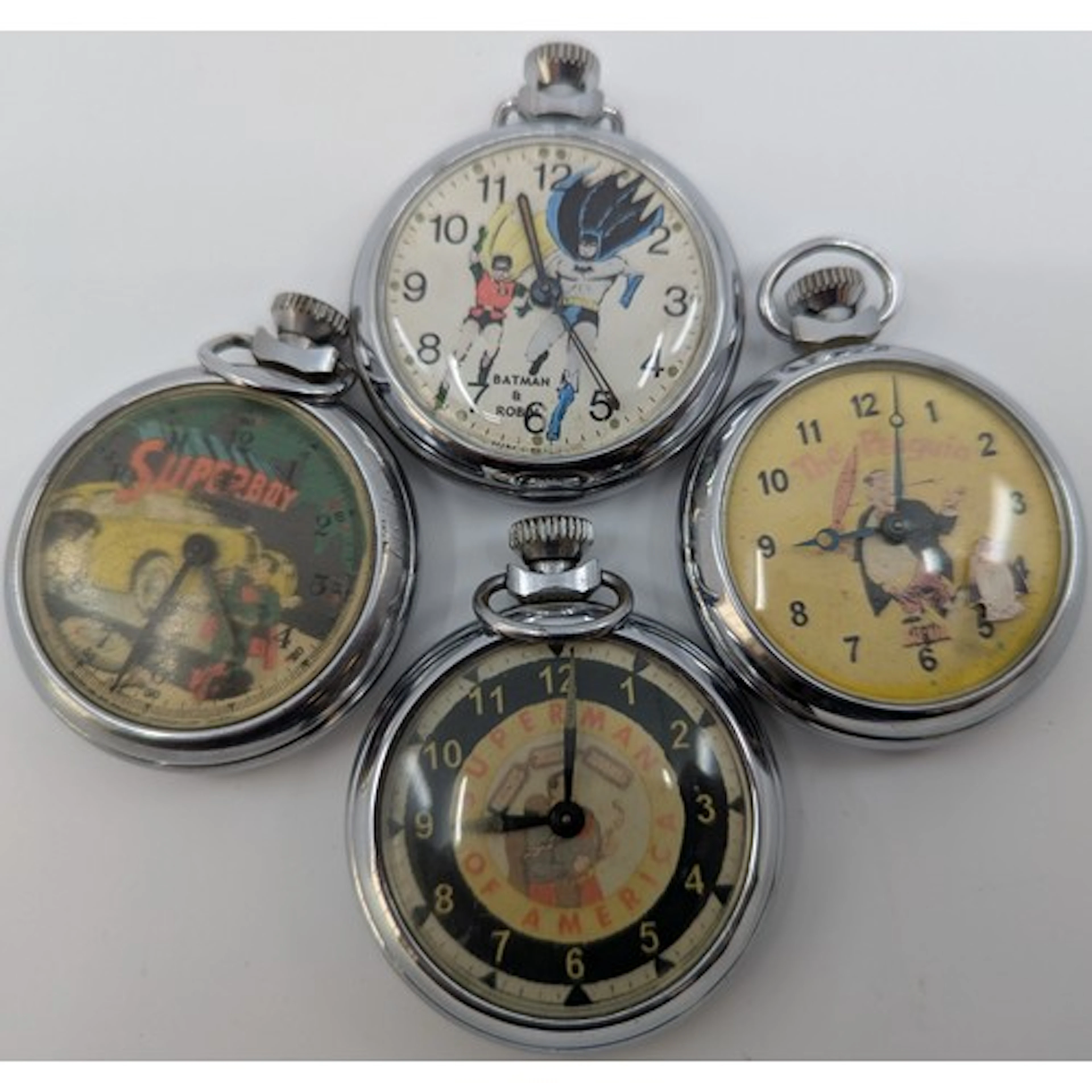 A novelty chrome cased pocket watch, Batman & Robin, Arabic ...