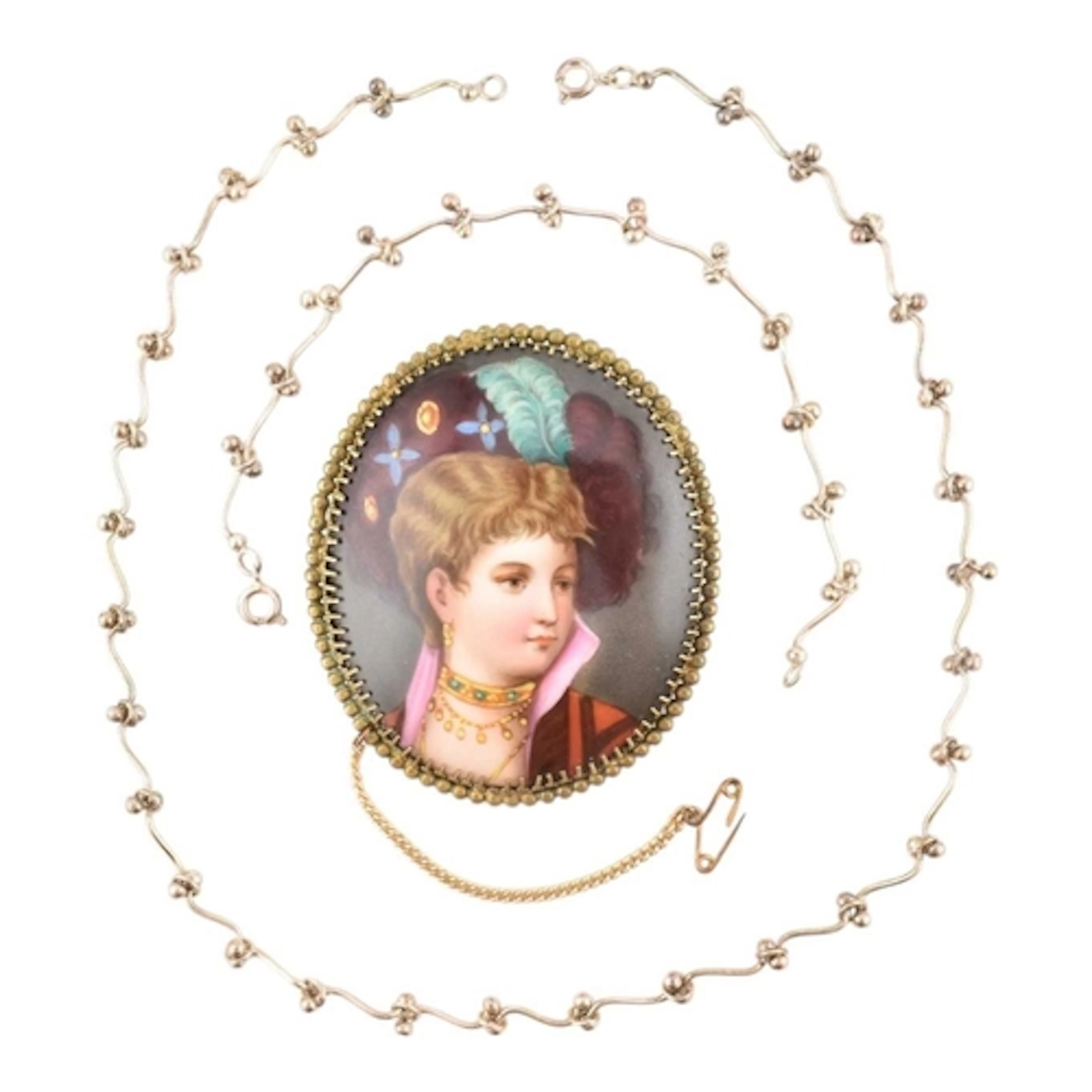 An early 20th century ceramic portrait brooch pin together w...