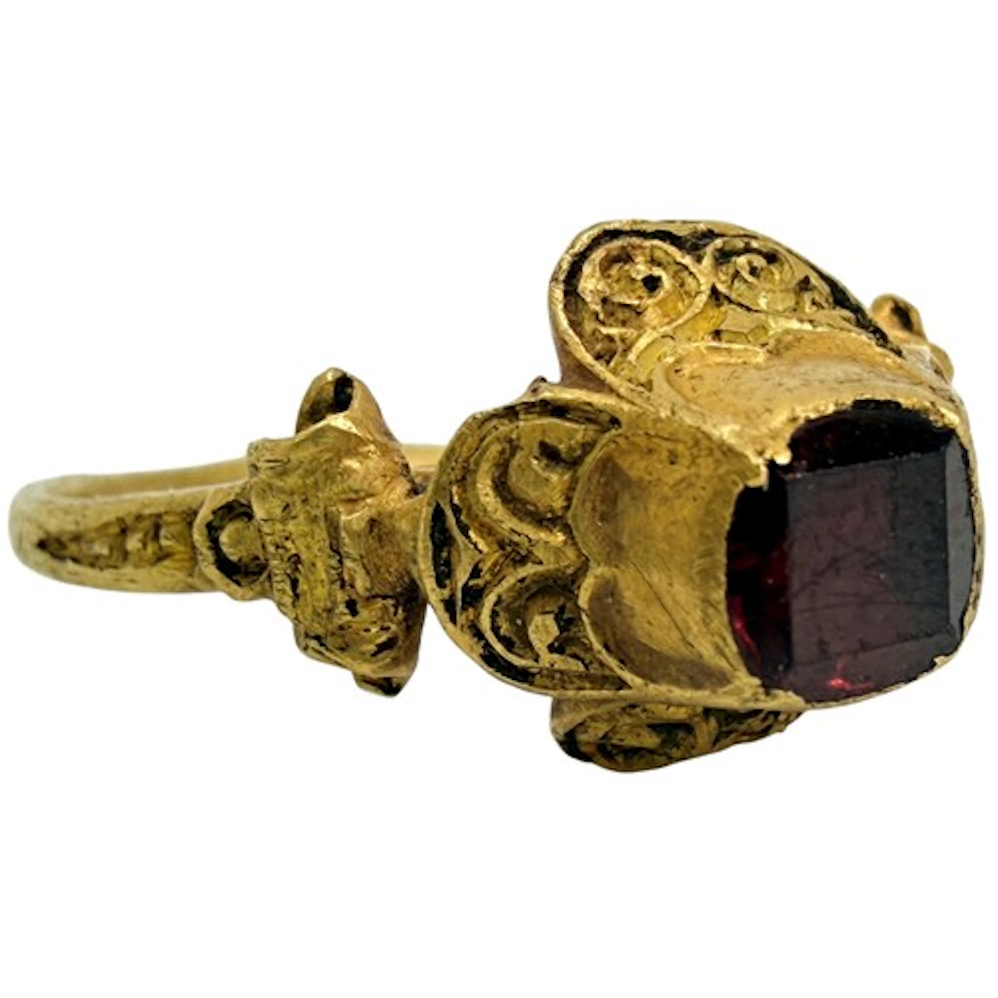 A fine late Renaissance gold ring set with a rectangular tab...
