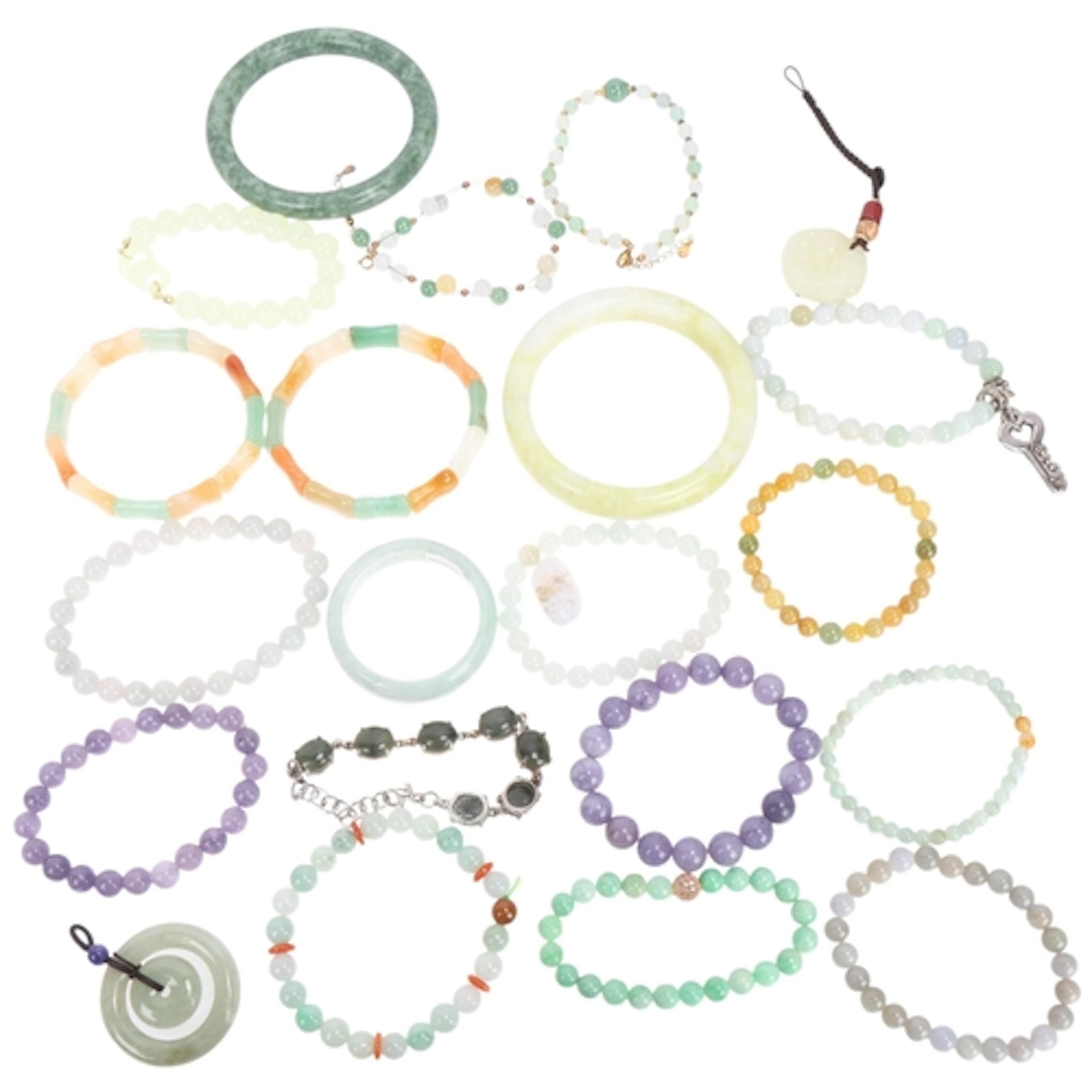 A quantity of jade bangles and bracelets, including Gemporia...