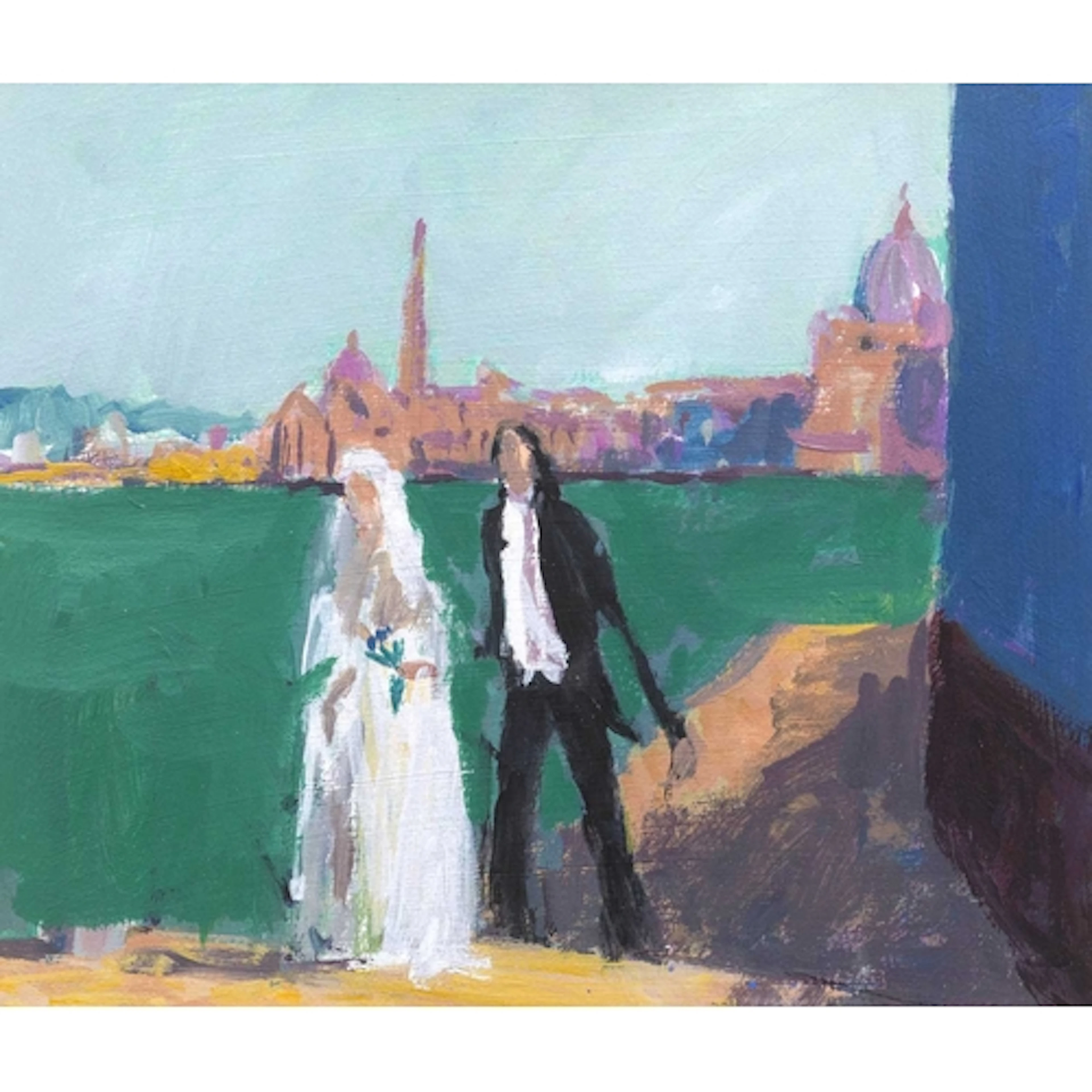 § John MILLER (1931-2002) Wedding in Venice Acrylic on paper...