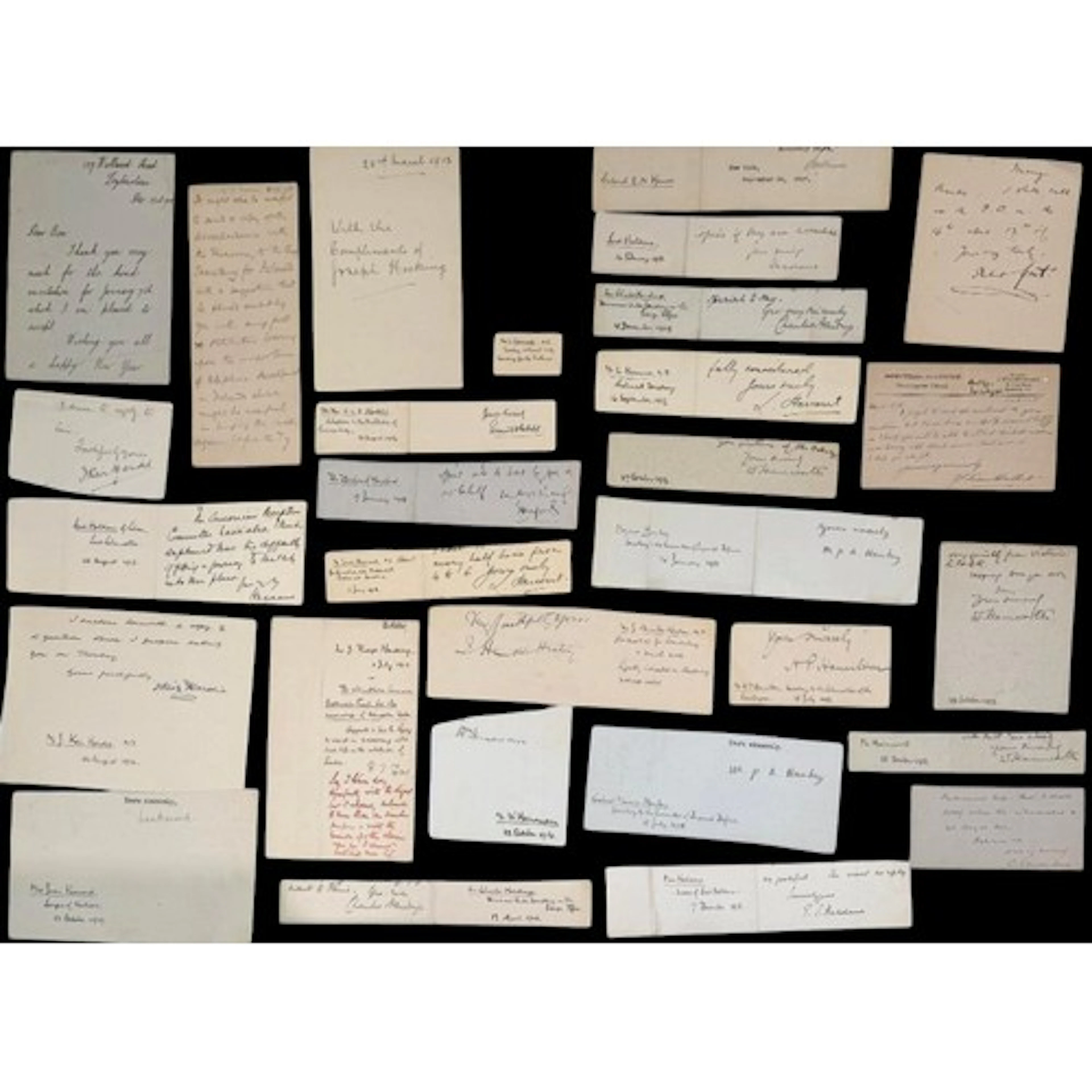 A collection of clipped ink autographs of prominent people, ...