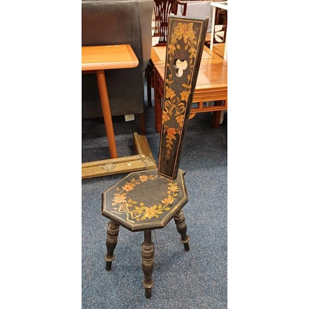 EARLY 20TH CENTURY EBONISED SPINNING CHAIR WITH DECORATIVE P...