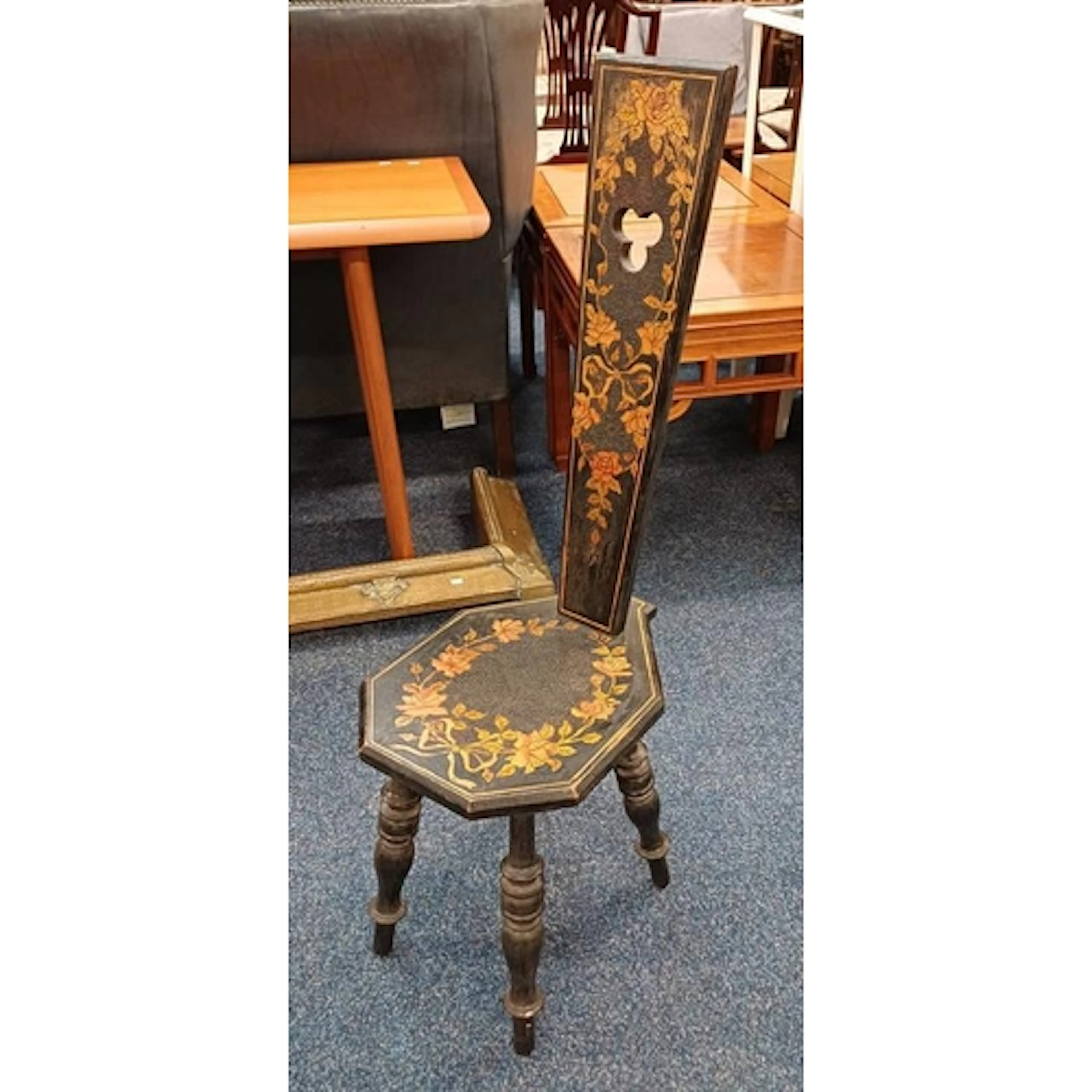 EARLY 20TH CENTURY EBONISED SPINNING CHAIR WITH DECORATIVE P...