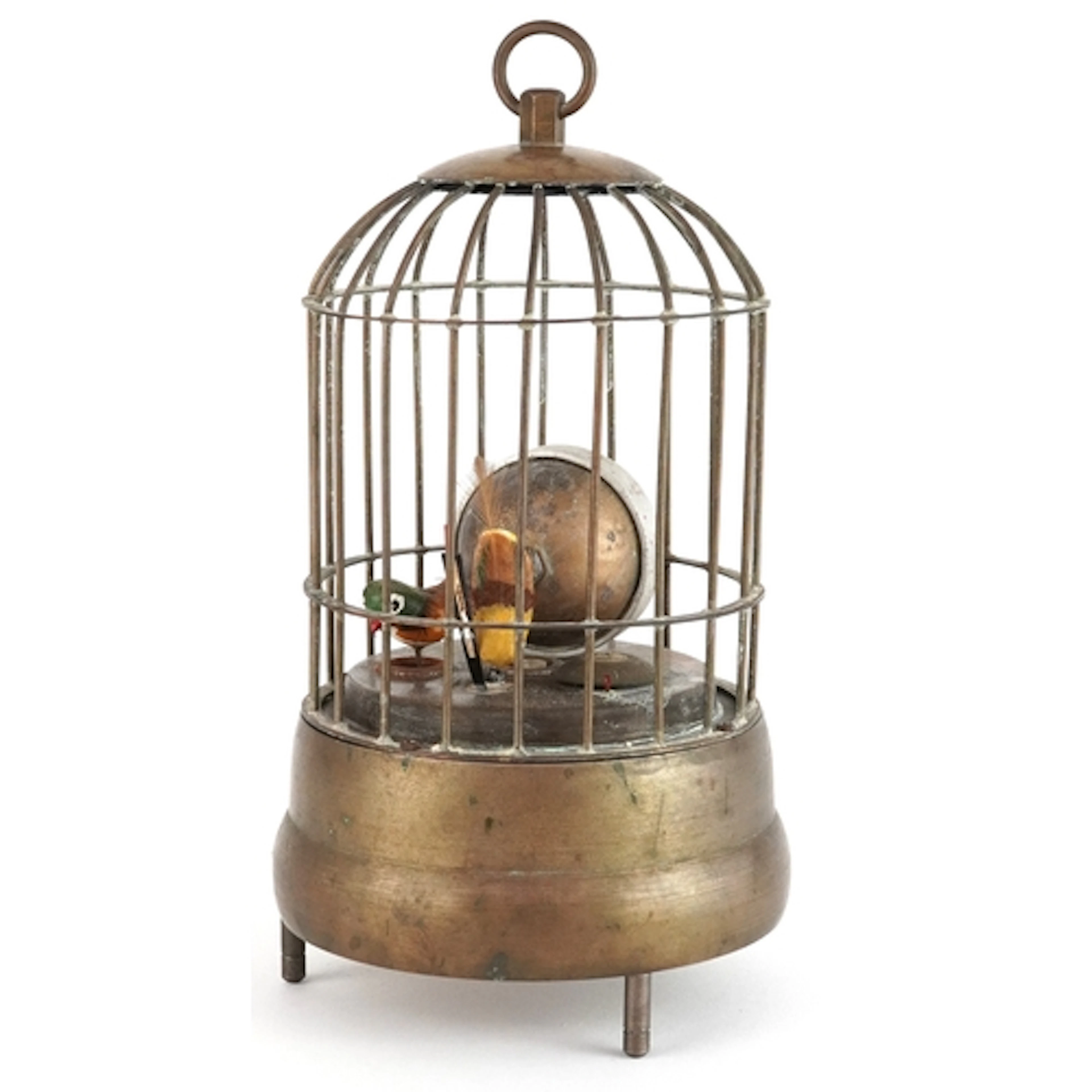 Antique style brass clockwork automaton birdcage with alarm ...