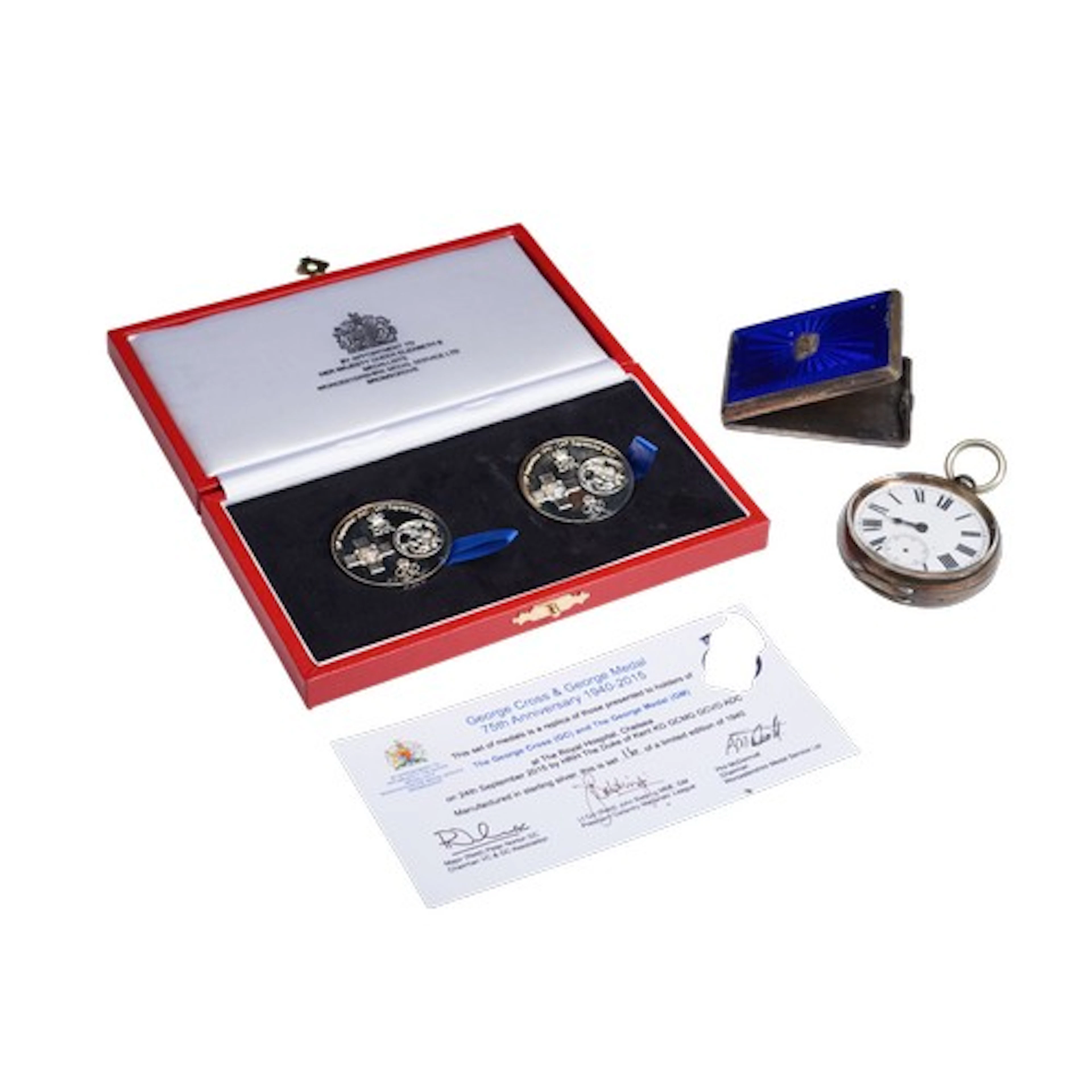 A VINTAGE SILVER AND GUILLOCHE COMPACT CASE AND A SILVER POC...
