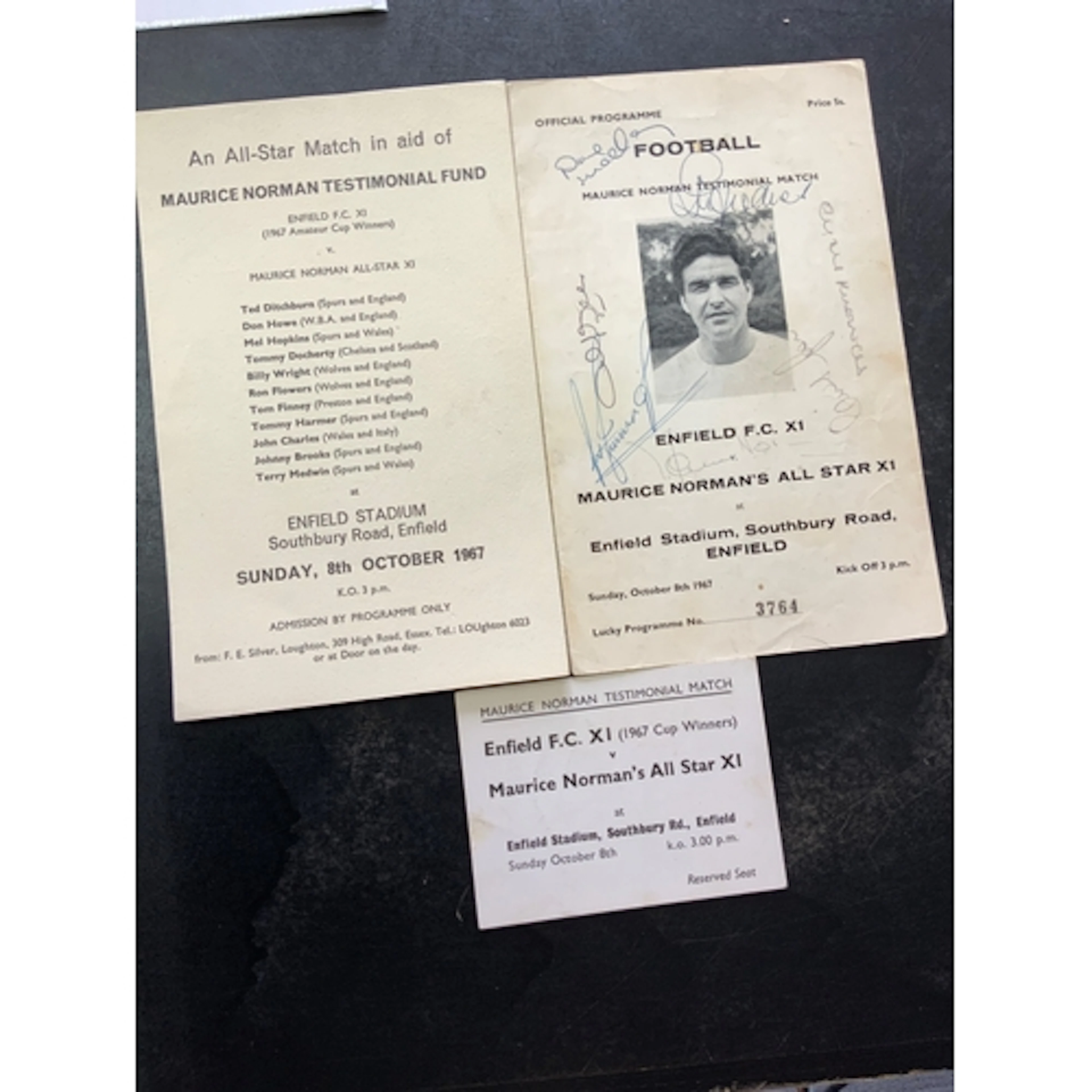 1967 Maurice Norman Tottenham Signed Testimonial Memorabilia...