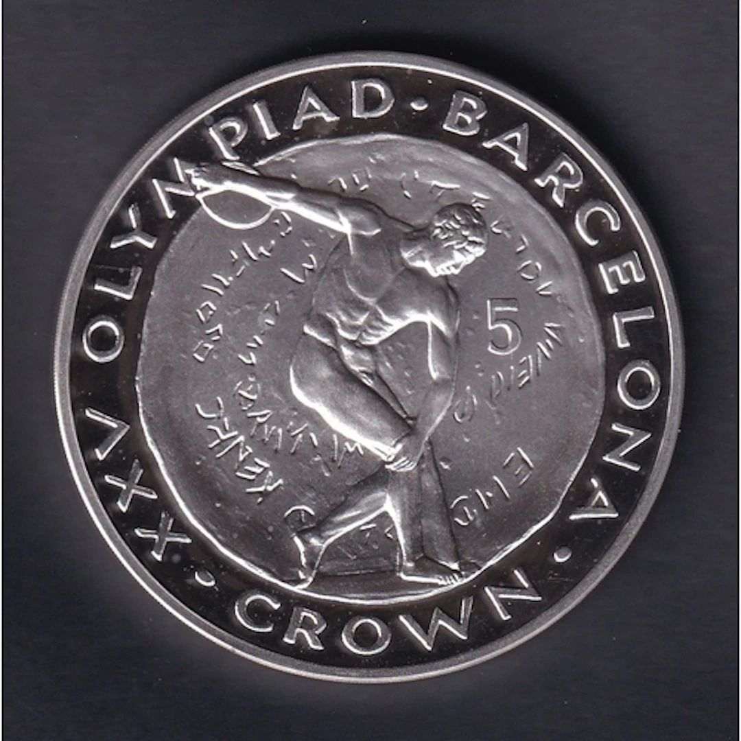 1991 Gibraltar, Barcelona Olympics commemorative silver 5 Cr...